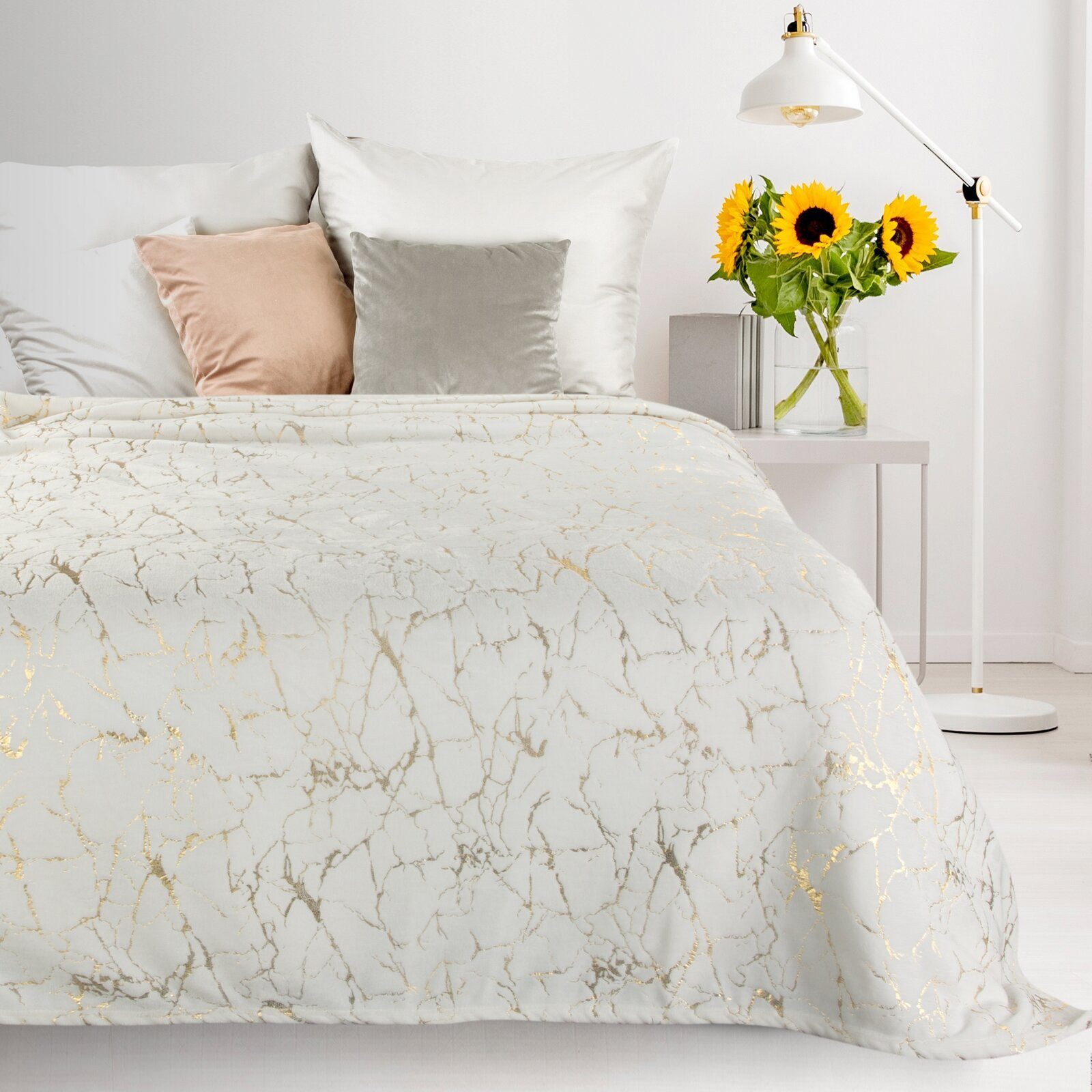 Wohndecke MARMOR, Eurofirany, 150x200 goldenes Marmor-Muster, silber, creme günstig online kaufen