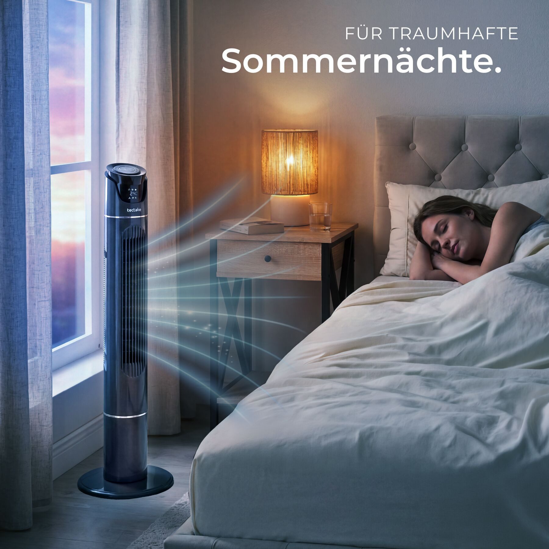 tectake Turmventilator Standlüfter in anthrazit, 3 Modi, 31 x 110 cm, Inkl. Fernbedienung, oszillierend, mit Timer-Funktion, LED-Bedienfeld