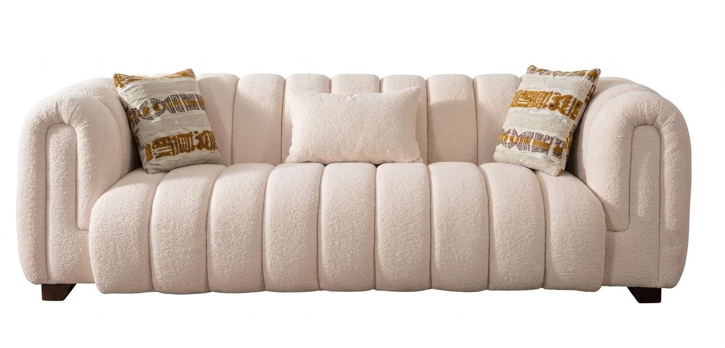 Xlmoebel 3-Sitzer Beiges 3-Sitzer-Sofa Stoffsofa modern gemütlich Designersofa, 1 Teile, Mit Kissen