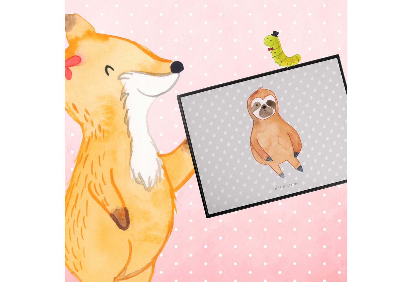 Thumbnail - Mr. & Mrs. Panda Schreibtischunterlage Faultier Zufrieden - Grau Pastell - Geschenk, Schreibtisch Unterlagen, (Packung, ...