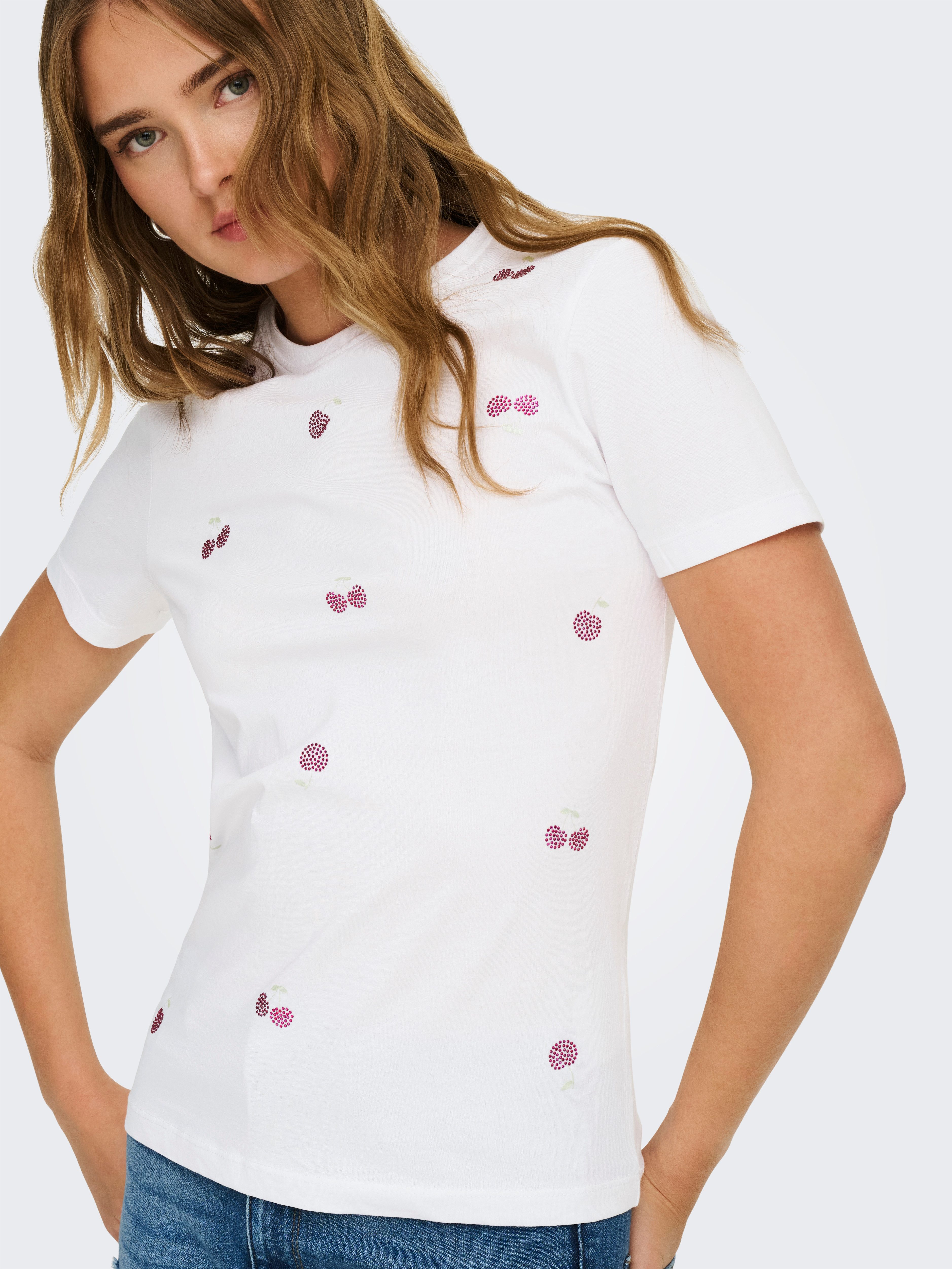 ONLY Kurzarmshirt ONLNIKITA REG S/S TOP BOX JRS Baumwolle, regular fit, Rundhals, Regular Waist