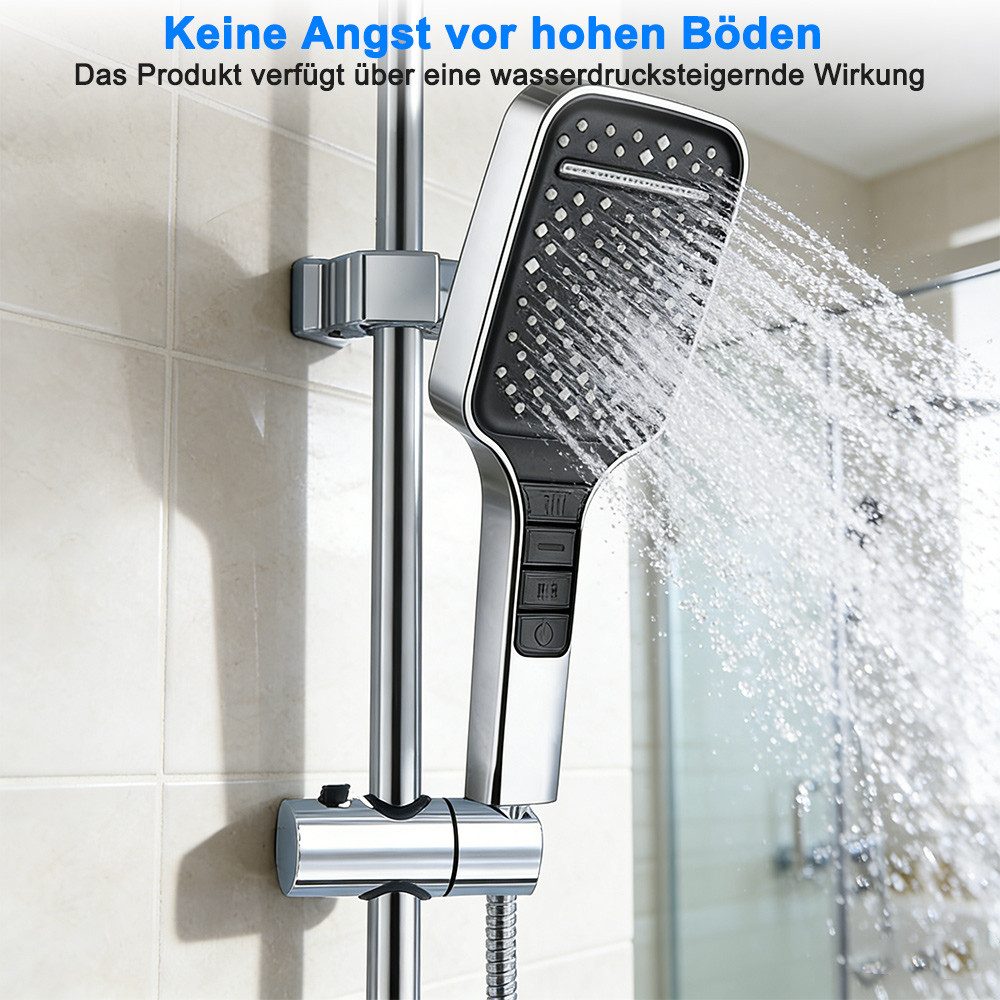 GLIESE Handbrause Duschkopf mit Druckverstärker mit 150 cm Brauseschlauch, (3-tlg) – Bild 5 von 5