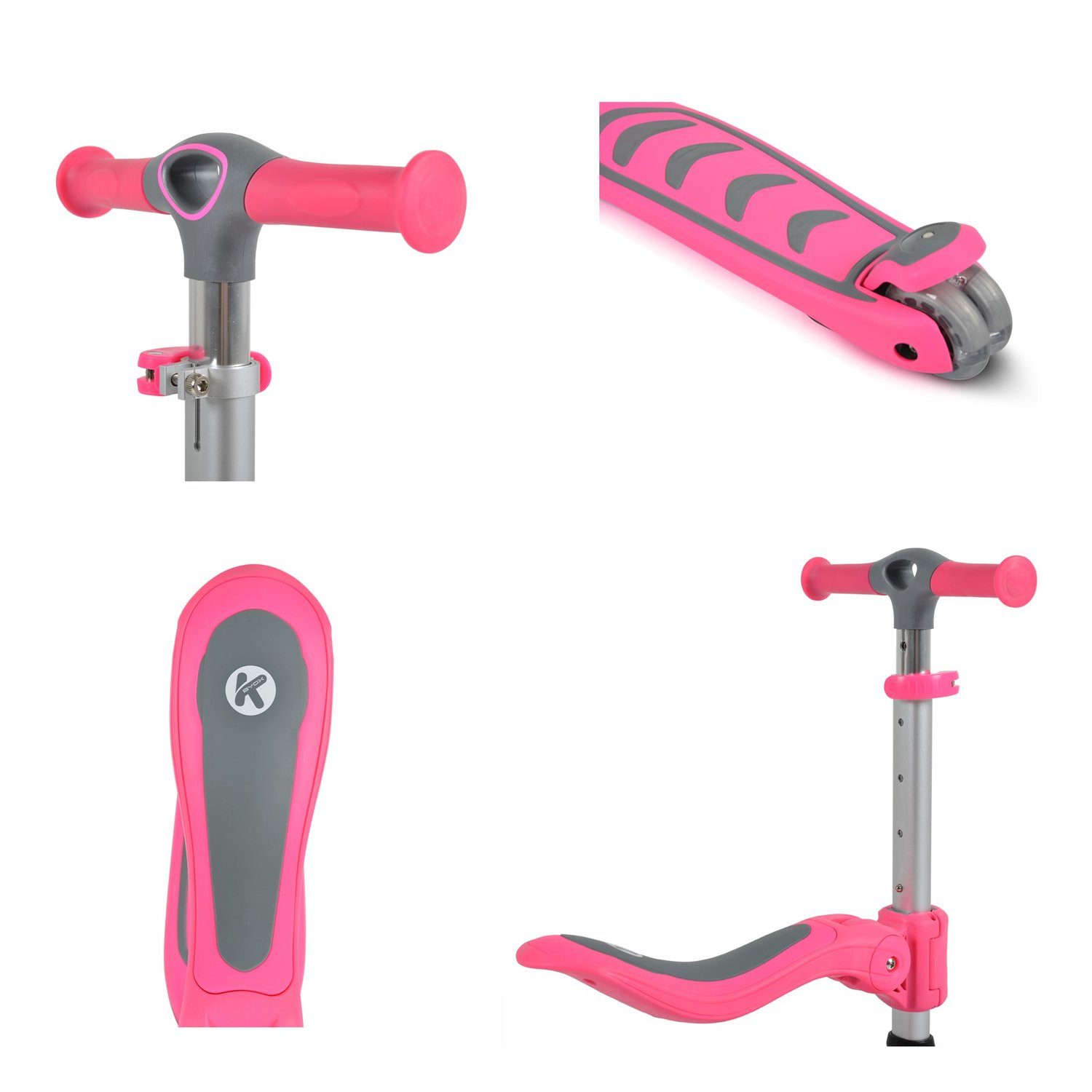 Byox Cityroller Kinderroller Kiki 2 in 1, Höhe einstellbar 4 blinkende PU-Räder, klappbar