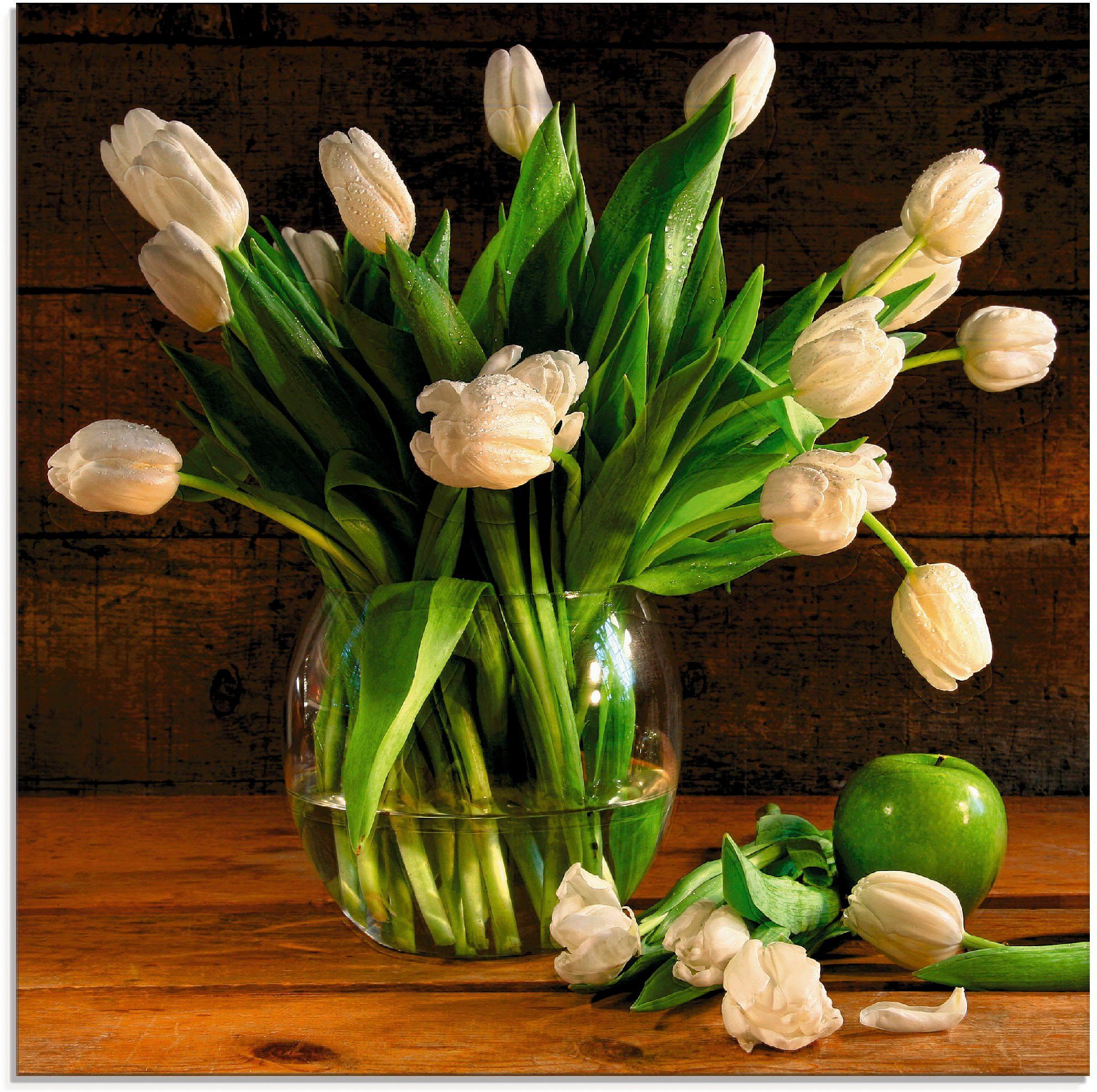 Größen in verschiedenen Blumen Glasvase, St), Glasbild (1 Artland Tulpen in