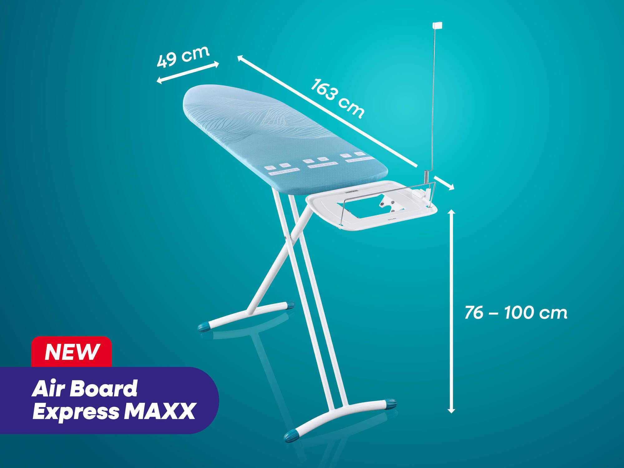 Leifheit Bügelbrett Bügeltisch Air Board Express L Solid MAXX, Bügelfläche 45.0x130.0 cm, Höhenverstellbar, Bügelfläche 130 x 45cm, auch für Dampfstationen – Bild 5 von 5