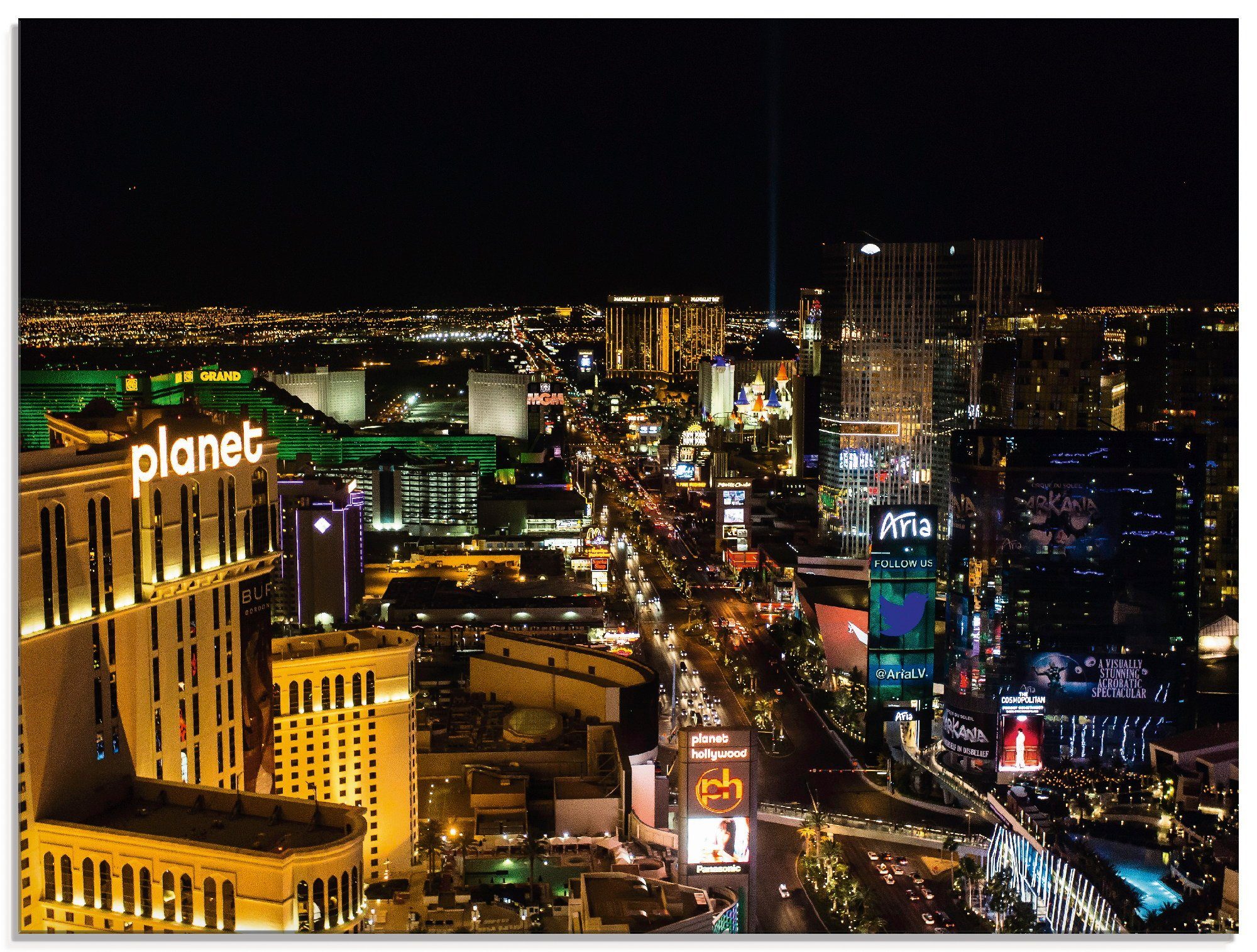 Artland Vegas bei in Nacht, (1 Amerika St), Las Größen Glasbild verschiedenen