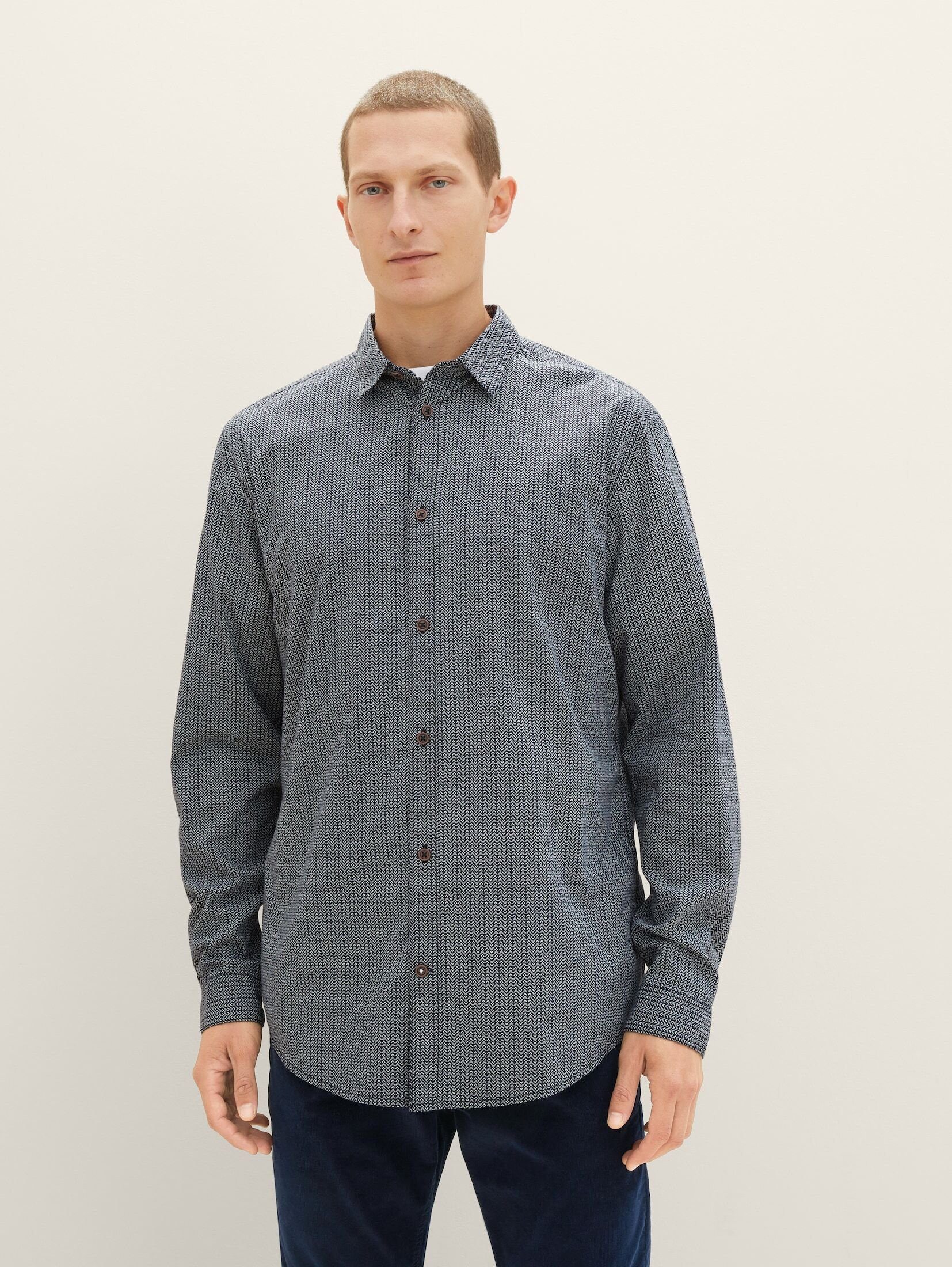 TOM TAILOR Langarmhemd Hemd mit Allover-Print navy geometric design