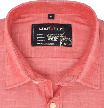 MARVELIS Langarmhemd Freizeithemd - Casual Fit - Langarm - Einfarbig - Rot Leinenoptik