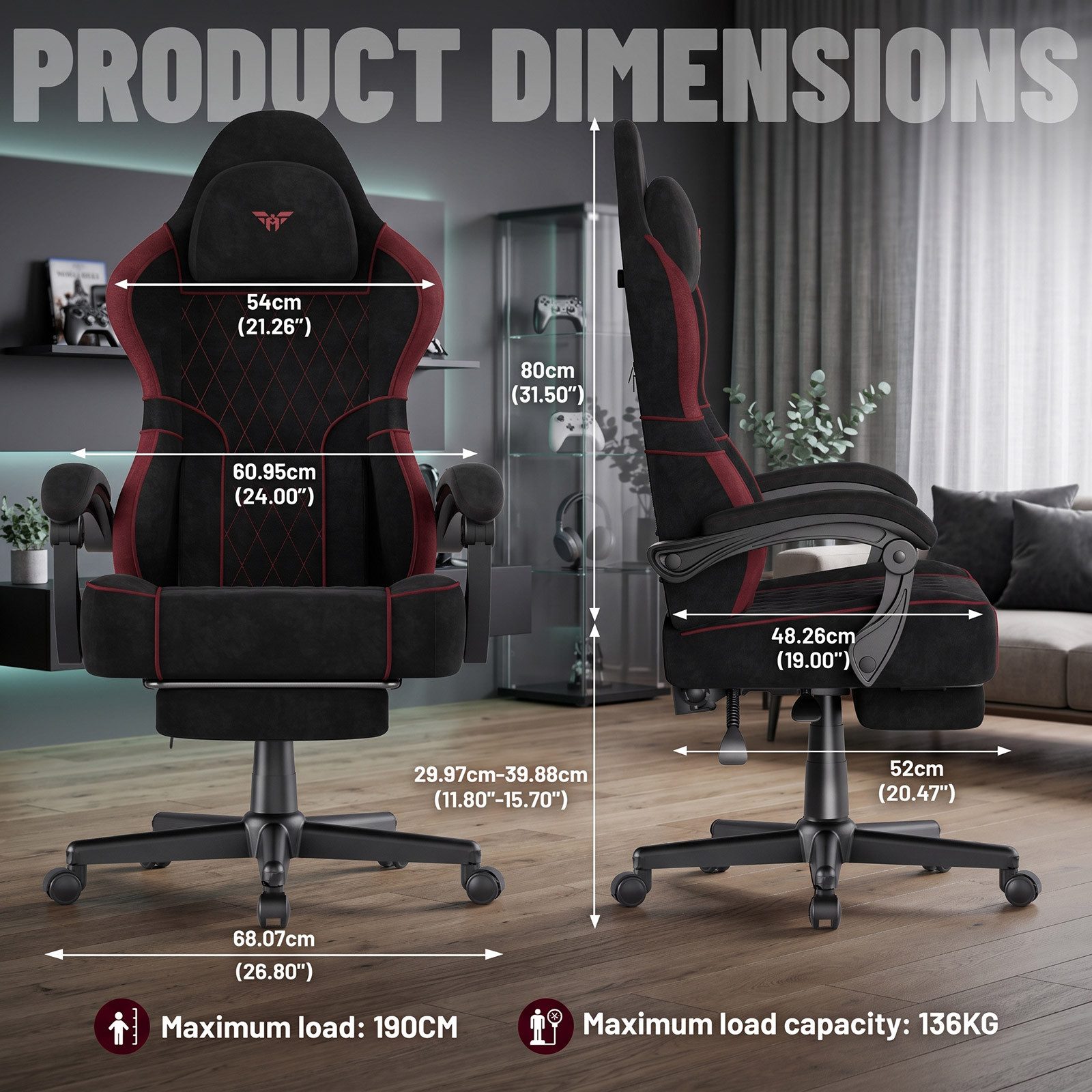 Ferghana Gaming-Stuhl Ergonomisch, Gamer Chair mit verstellbare Kopfstütze und Lendenkissen (Packung), Racing PC Stuhl für Office Gaming