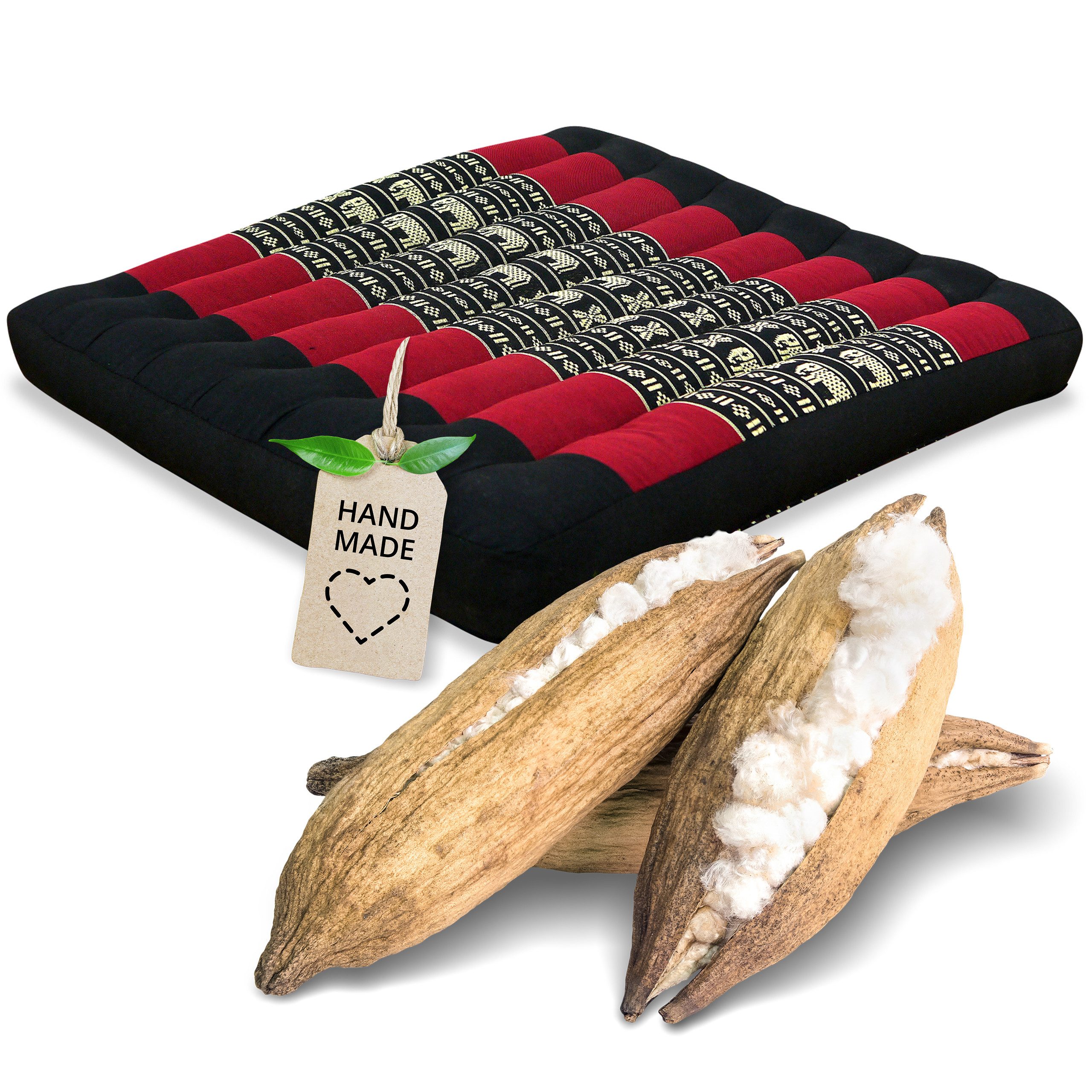 livasia Sitzkissen Sitzkissen 50 cm, vegan und handgefertigt, 50x50x6cm, Kapok