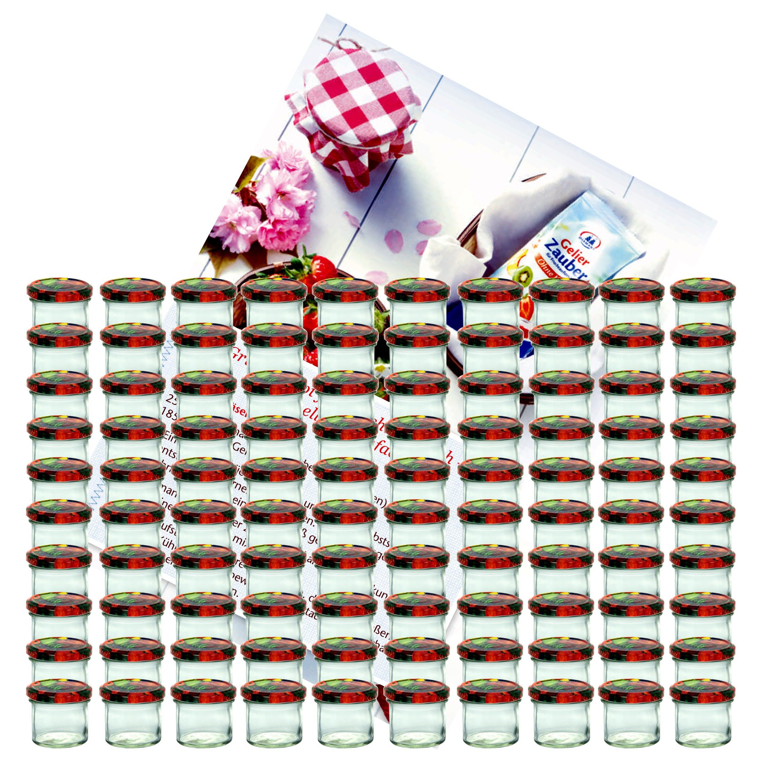 MamboCat Einmachglas 100er Set Sturzglas 125 ml Marmeladenglas To 66 Obst Dekor Deckel, Glas