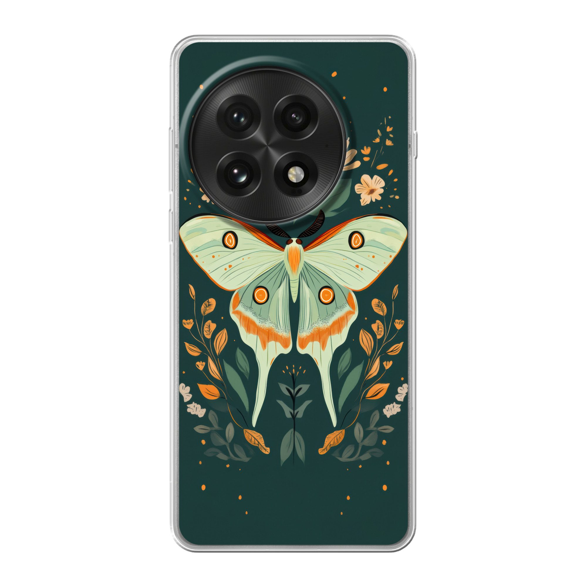 MuchoWow Handyhülle für OnePlus 13 Ornamental - Schmetterling - Grün - Blätter, Phone Case, Silikon, Schutzhülle Dünn
