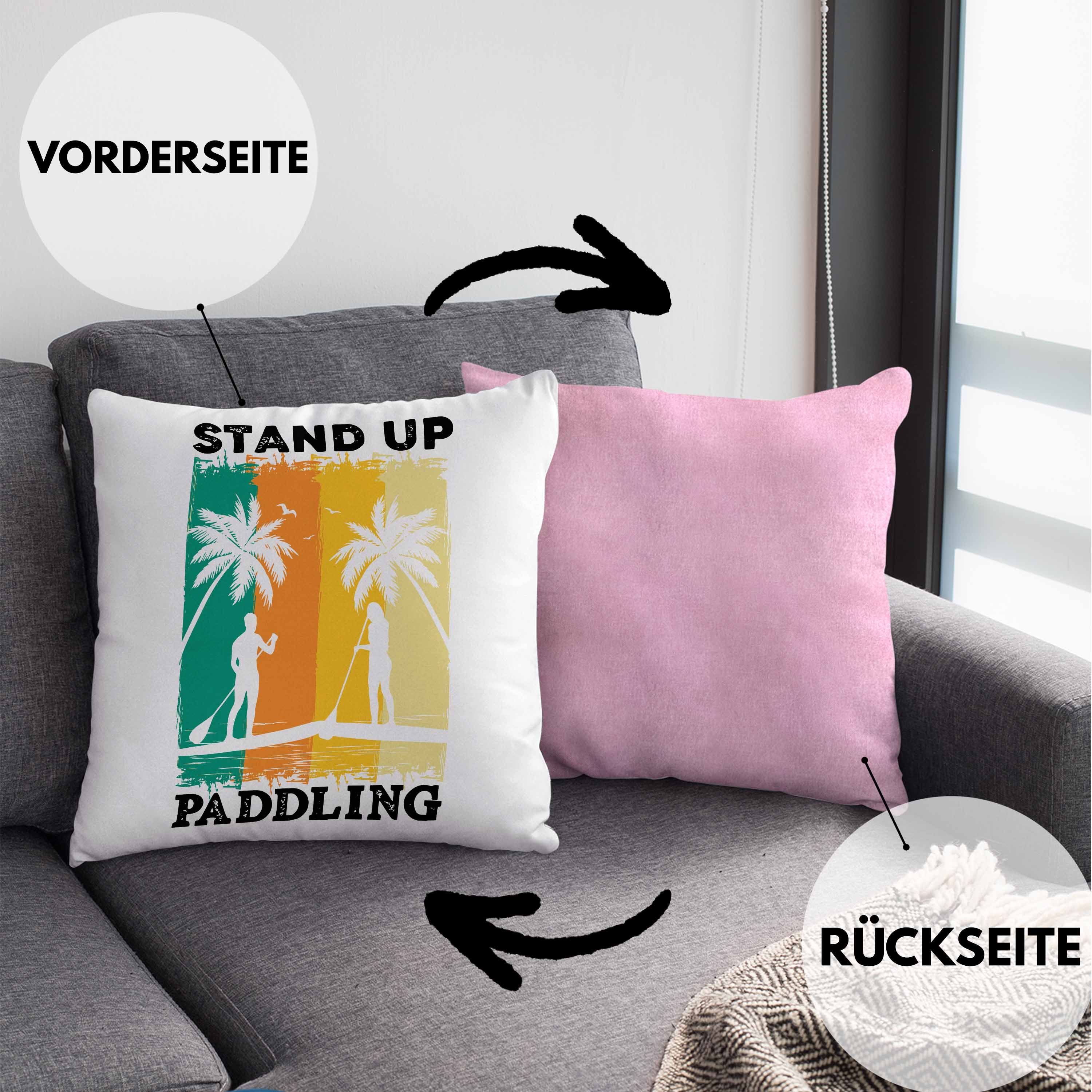 40x40 Retro Paddling - Füllung Rosa Geschenk Dekokissen Kissen mit Geschenkidee Standup Lustige Dekokissen Grafik SUP Trendation Trendation