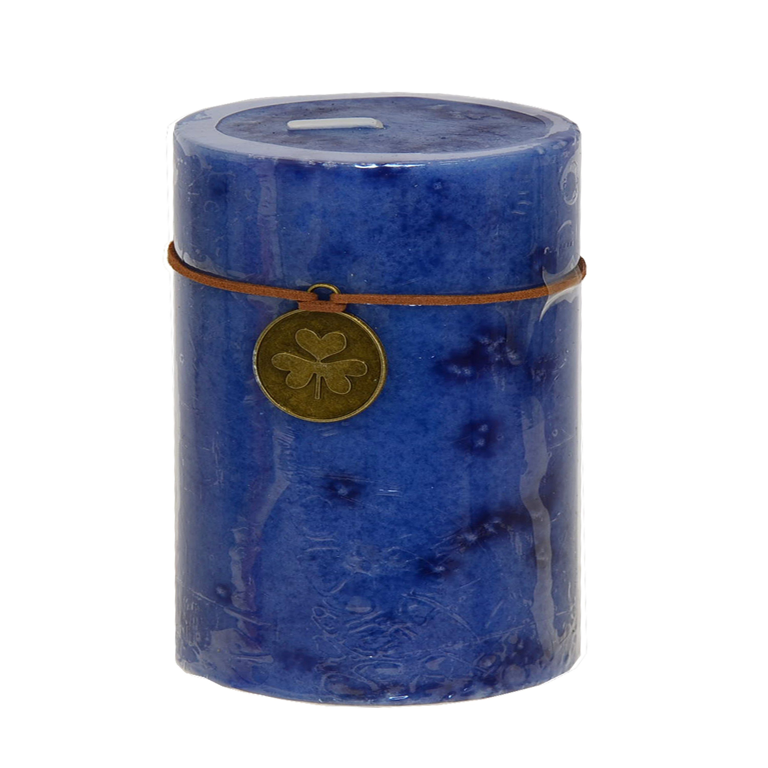 B&S Stumpenkerze Trendkerze durchgefärbt marmoriert blau 9 x Ø 7 cm (1-tlg)