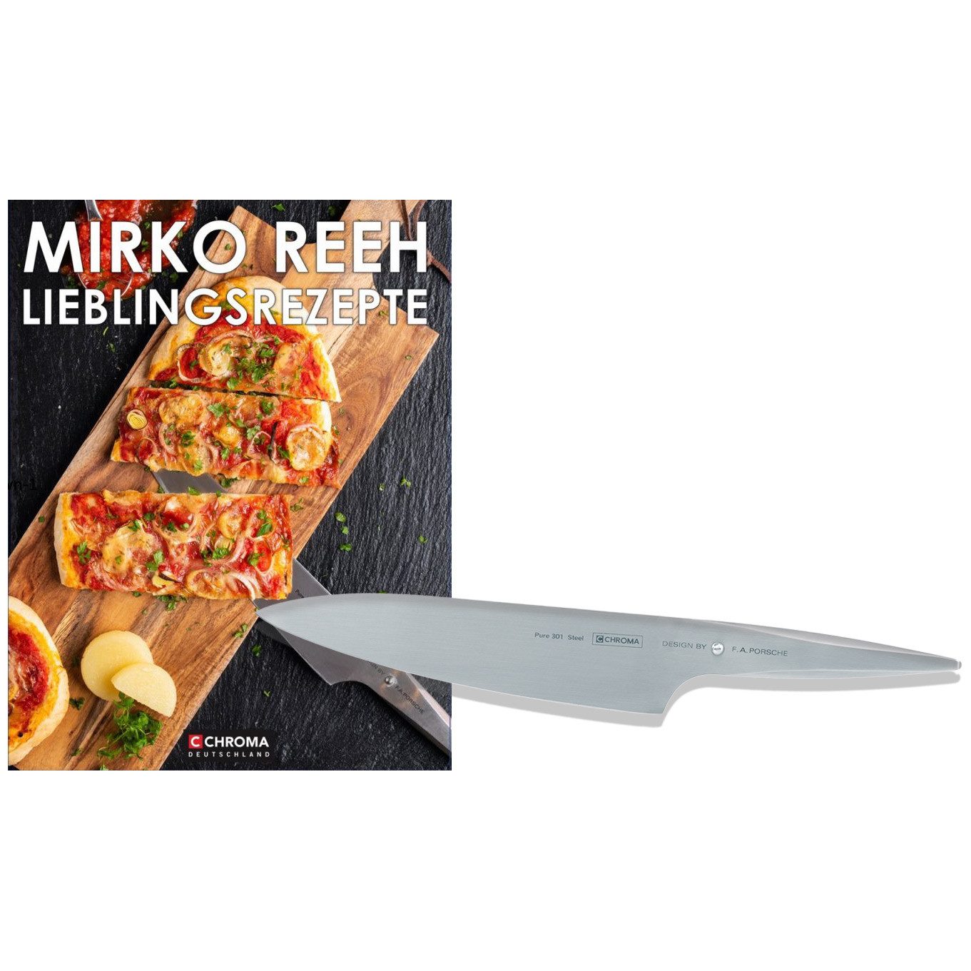 CHROMA Kochmesser P-18 type 301 Kochmesser + Kochbuch "Mirko Reeh Lieblingsrezepte"