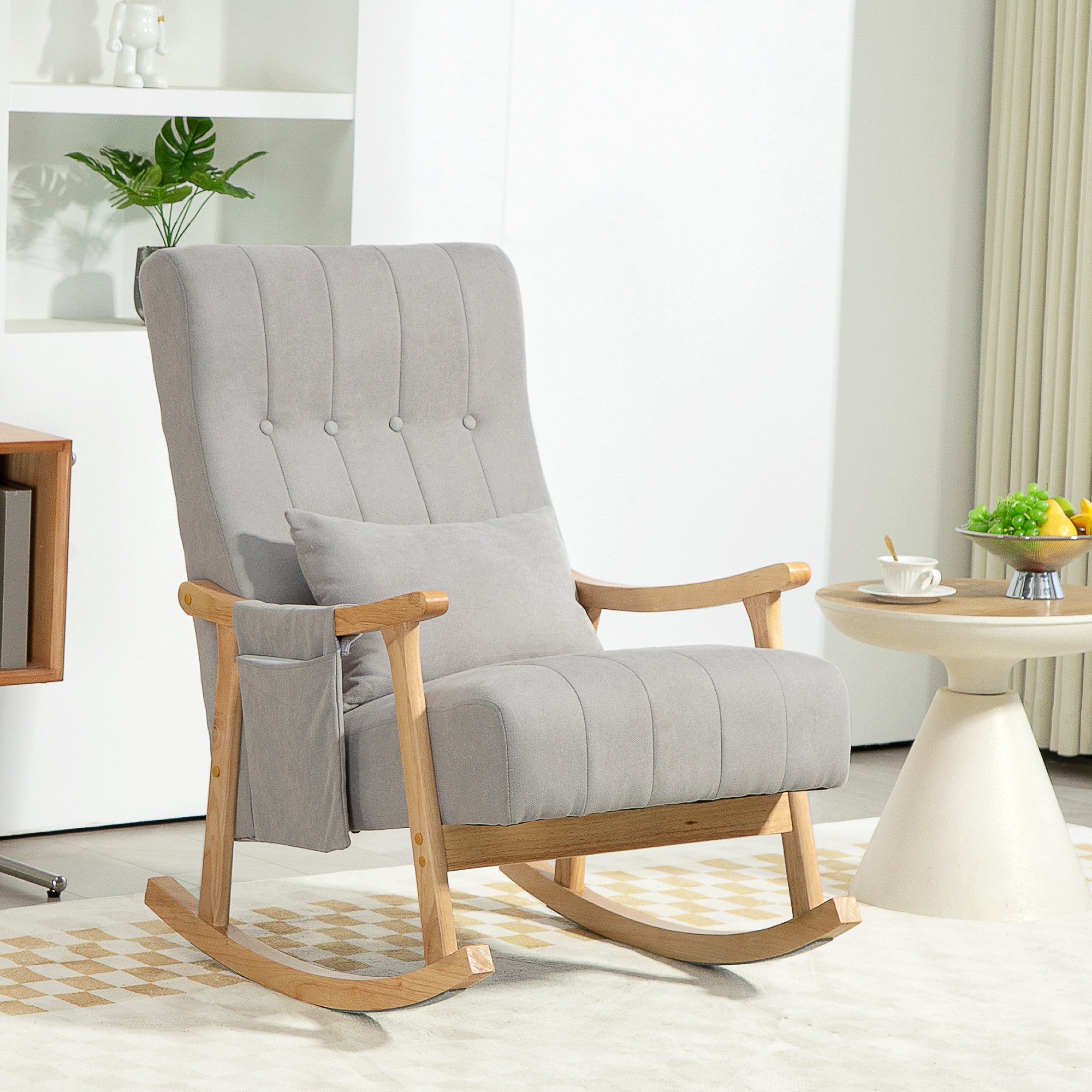 HOMCOM Schaukelstuhl Schaukelsessel mit Rückenlehne, weich Sessel mit Holzkufen (Relaxsessel, 1 St), für Wohnzimmer, Schlafzimmer, Grau