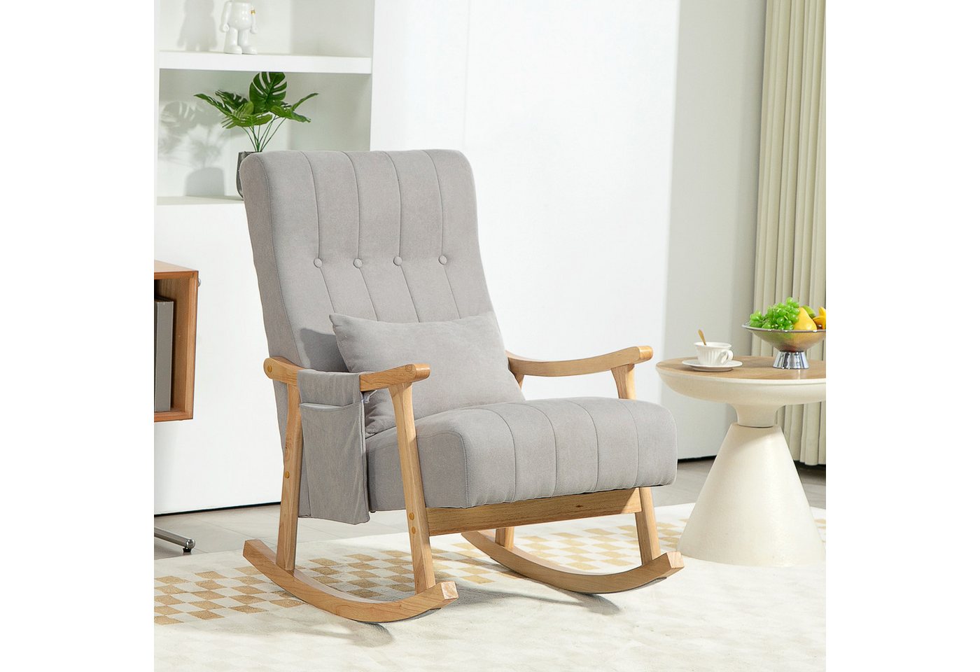 HOMCOM Schaukelstuhl Schaukelsessel mit Rückenlehne, weich Sessel mit Holzkufen (Relaxsessel, 1 St), für Wohnzimmer, Schlafzimmer, Grau