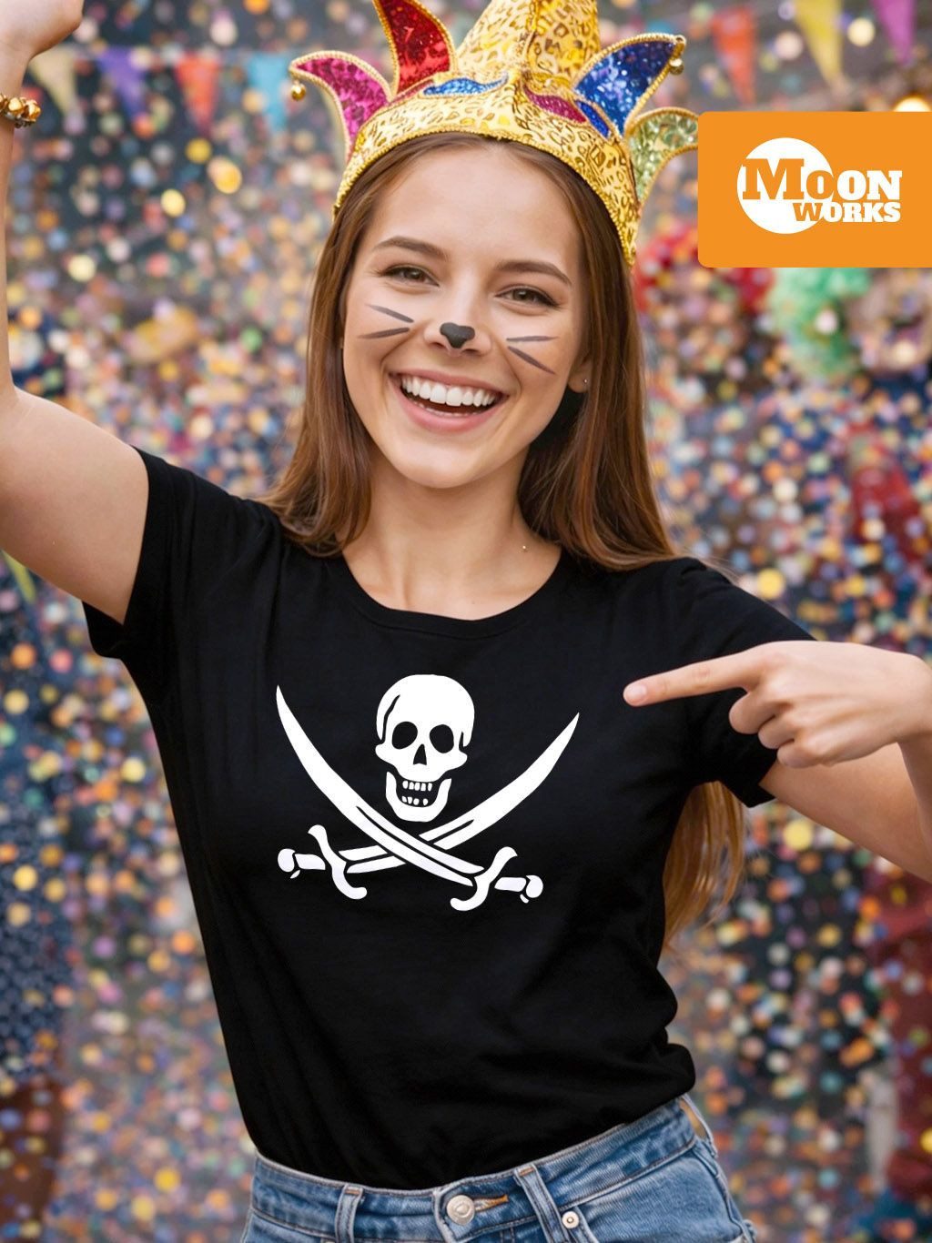 MoonWorks Print-Shirt Damen T-Shirt Kostüm Pirat Piratin Verkleidung Skull günstig online kaufen