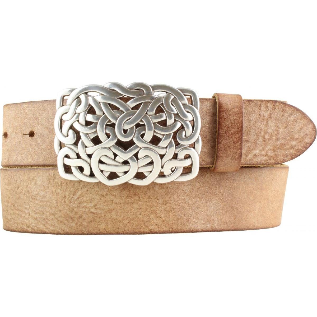 Ledergürtel Gürtel mit besonderer Gürtelschnalle aus weichem Vollrindleder 4 cm Us