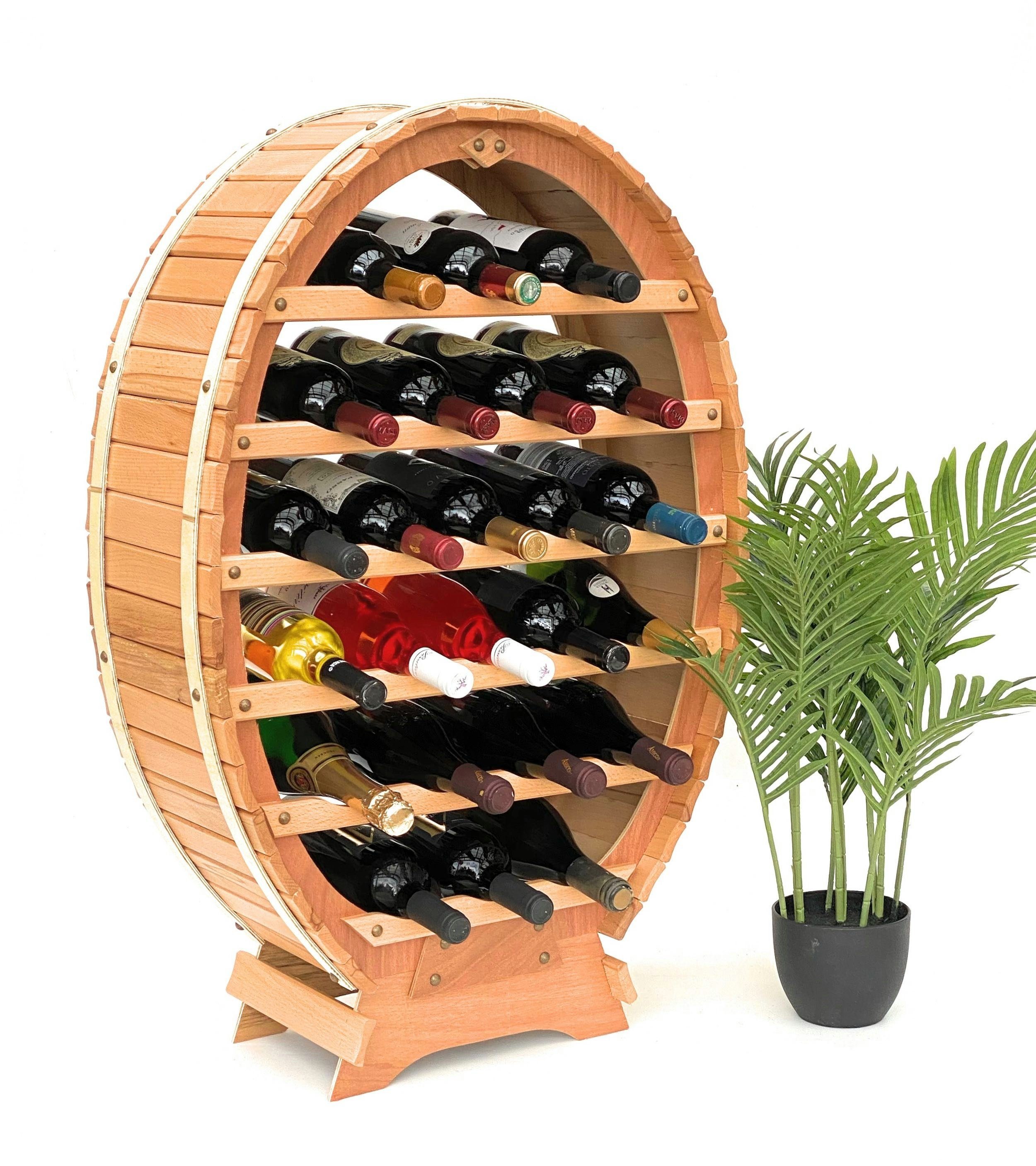 DanDiBo Weinregal Weinregal Weinfass aus Holz für 24 Flaschen Natur  Lackiert Bar Flaschenständer Weinständer Fass Regal