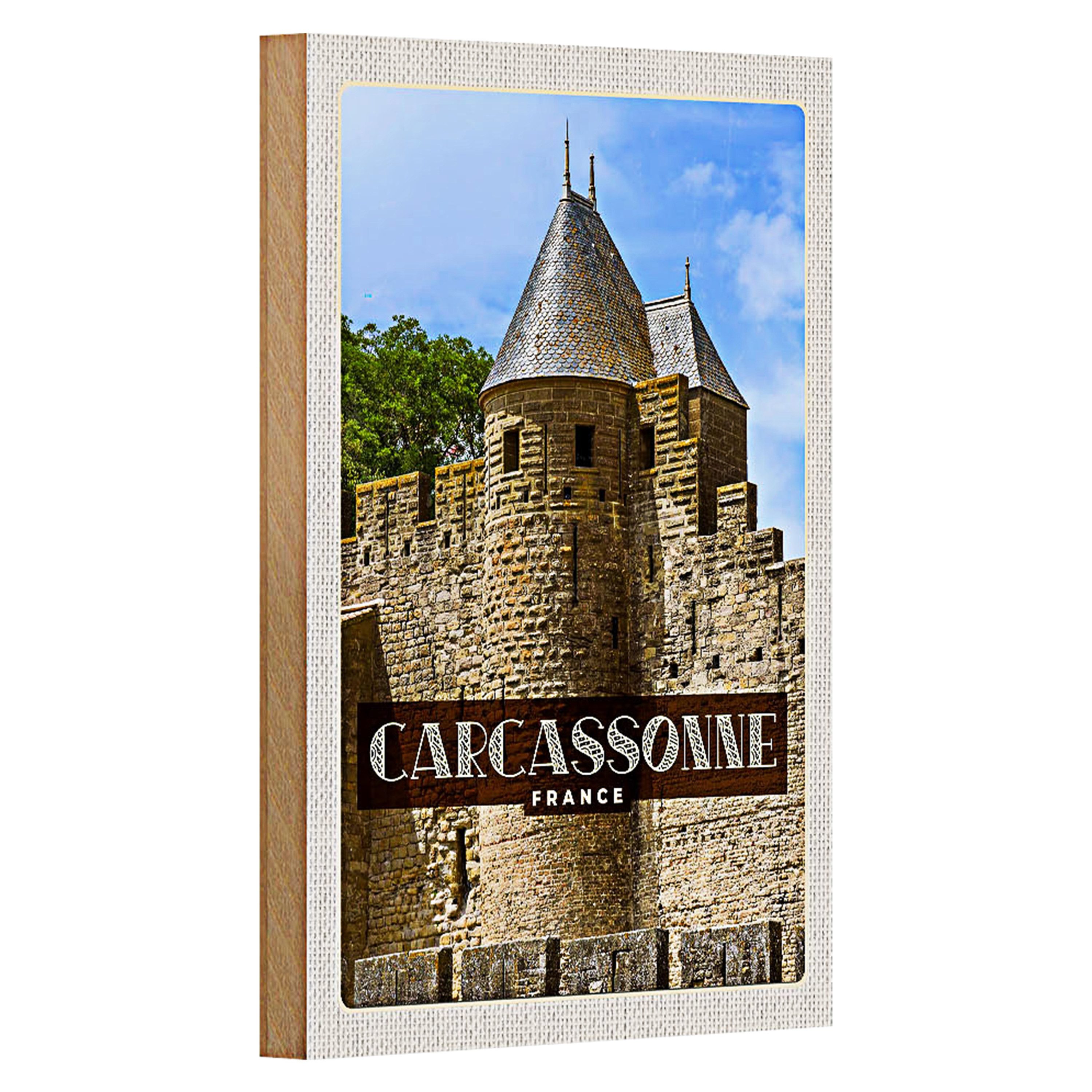 Roomando Holzbild Reise 12x18cm Carcassonne Franca Weltkulturerbe