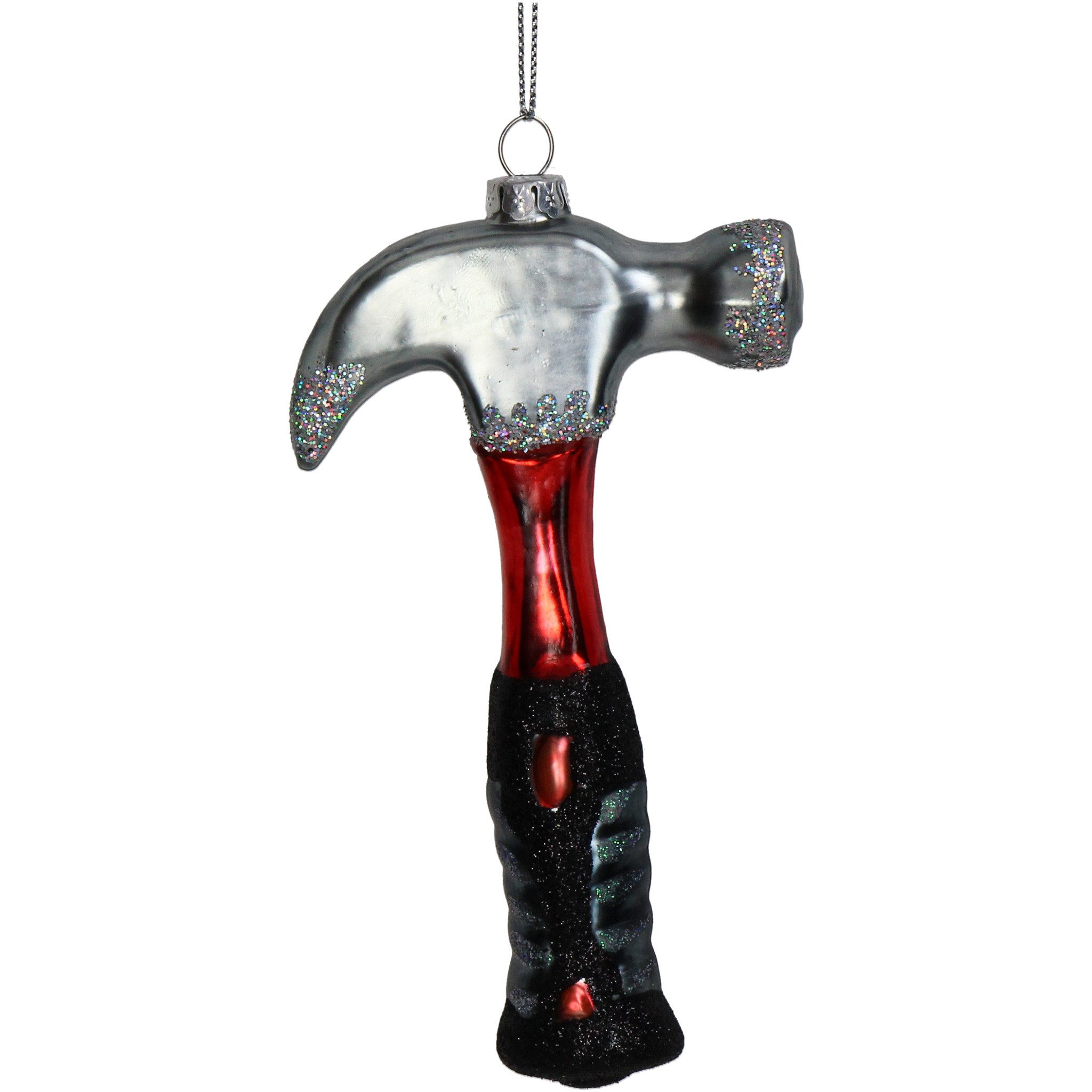 HD Collection Christbaumschmuck, Christbaumschmuck Glas 13,3cm Hammer Figur Rot / Silber