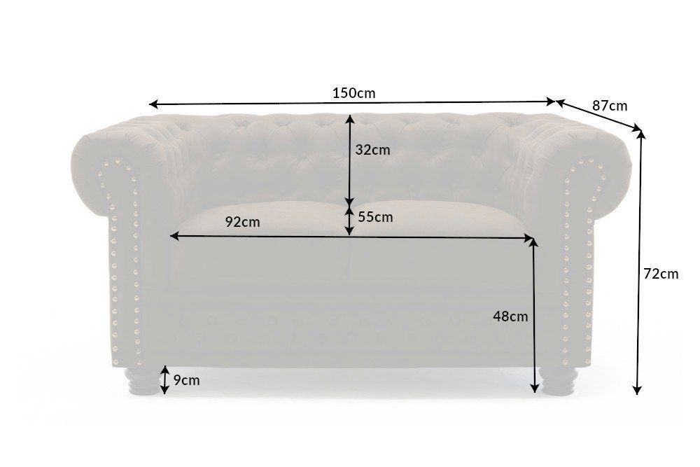 mit Wohnzimmer riess-ambiente · CHESTERFIELD Federkern braun, · 150cm 2 Microfaser · Sofa Sitzer 1 · Teile, Couch vintage