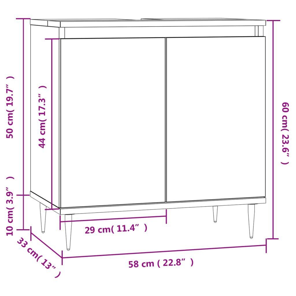 Badschrank Sonoma Holzwerkstoff (1-St) vidaXL cm Grau Badezimmerspiegelschrank 58x33x60