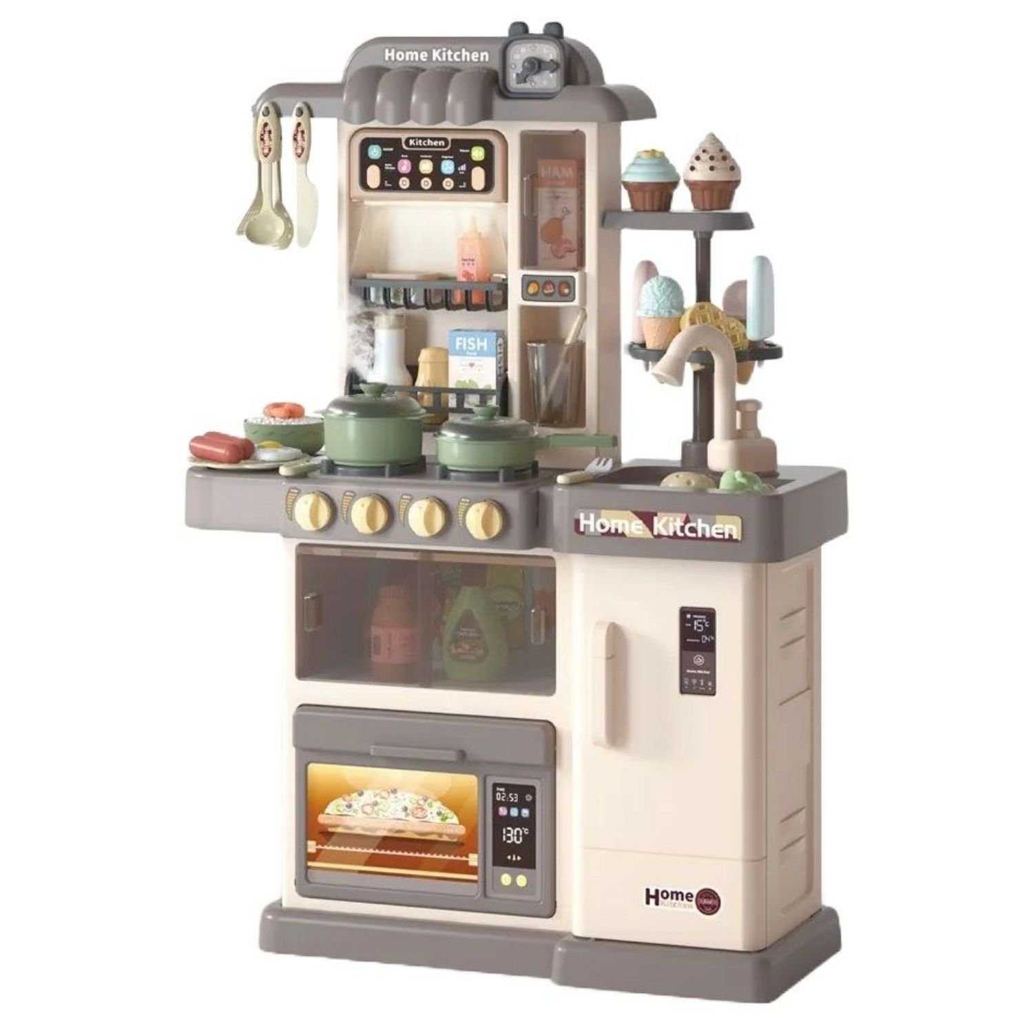 Coemo Spielküche JASMIN Kunststoff, Grau Kinderküche 37 Teile Zubehör Herd günstig online kaufen