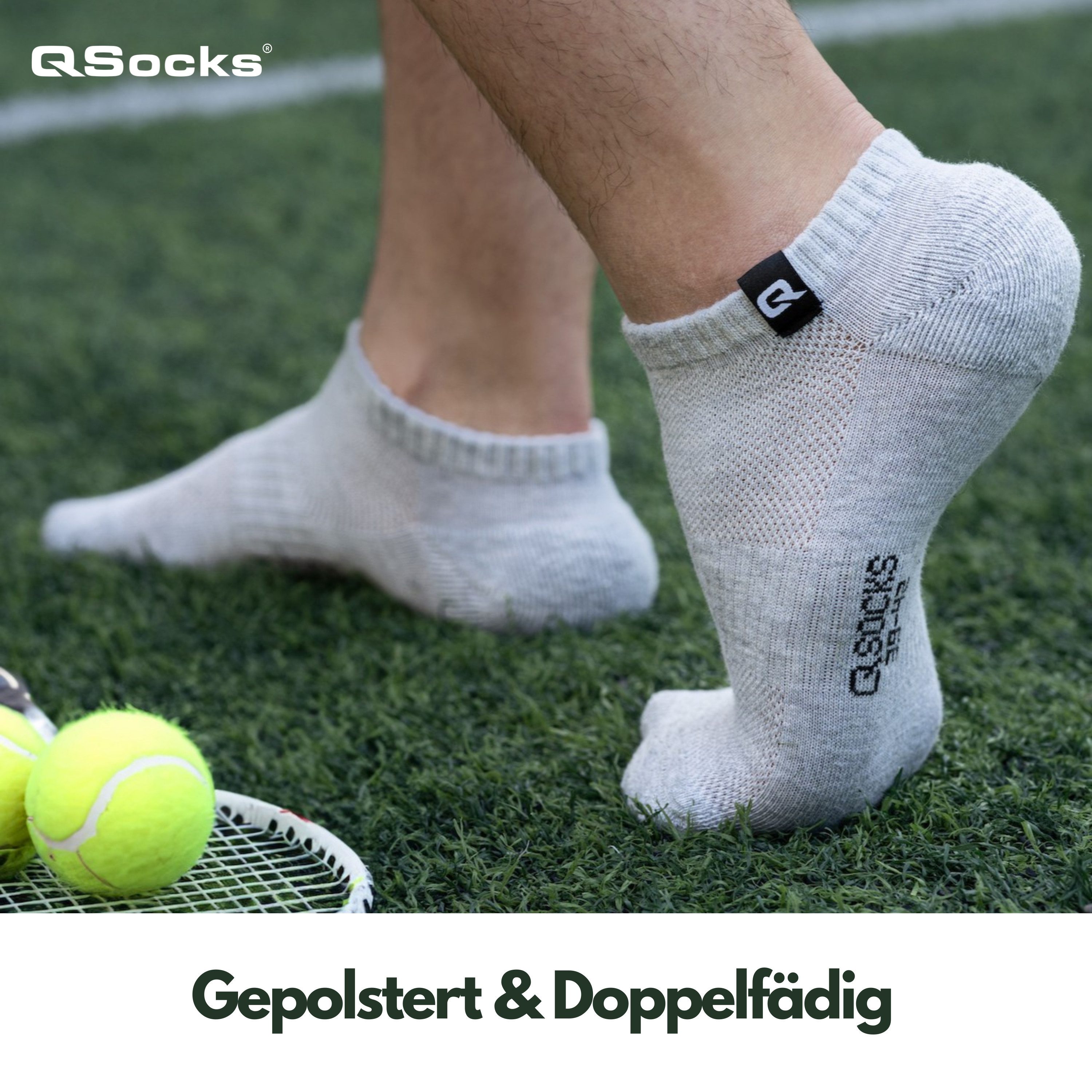 QSOCKS Socken gepolsterte Sneaker Socken für Damen & Herren (Packung, 6 Paar) Doppelt genäht für langanhaltende Festigkeit