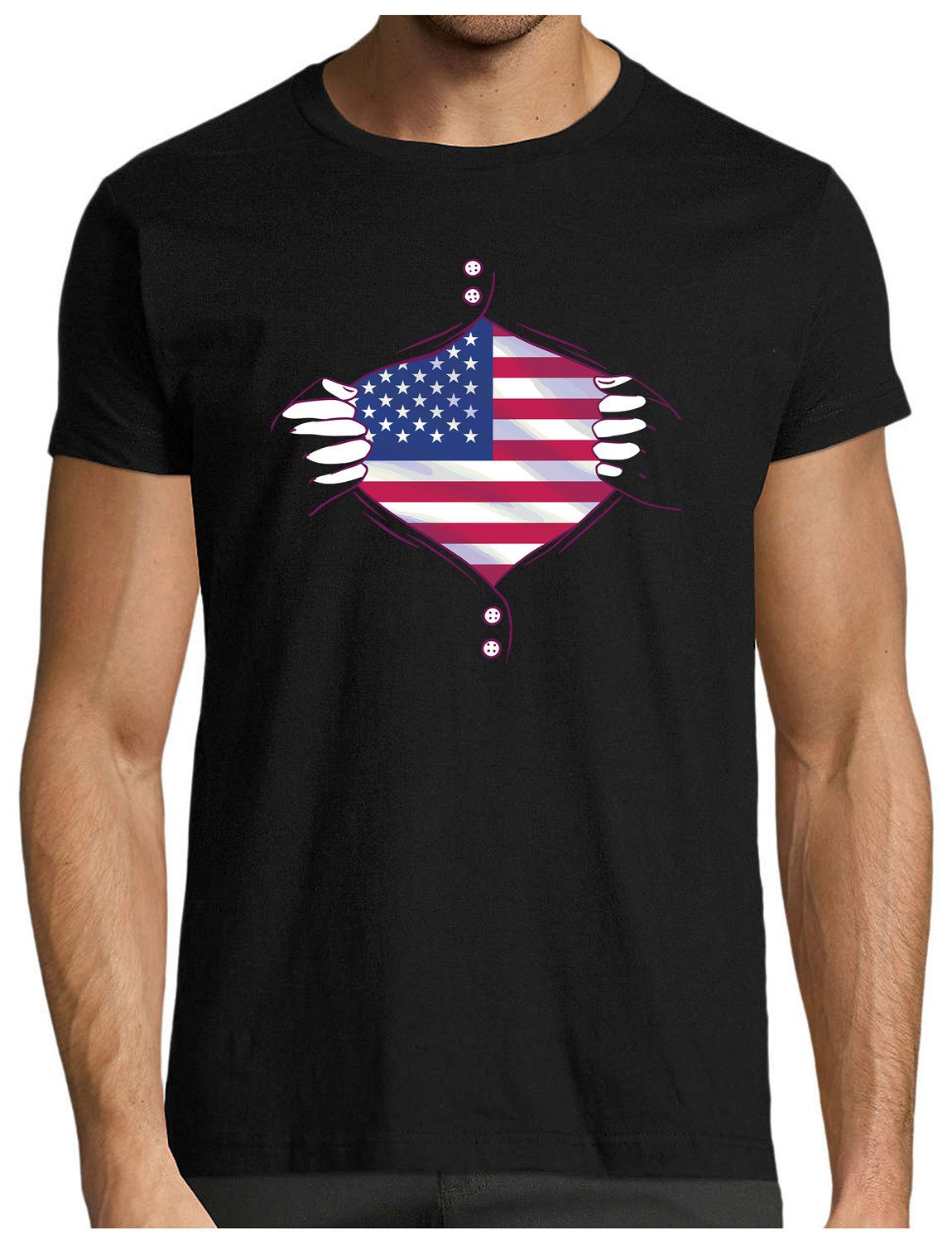 T-Shirt Herren Print Shirt - Patriotisches USA Brustprint
