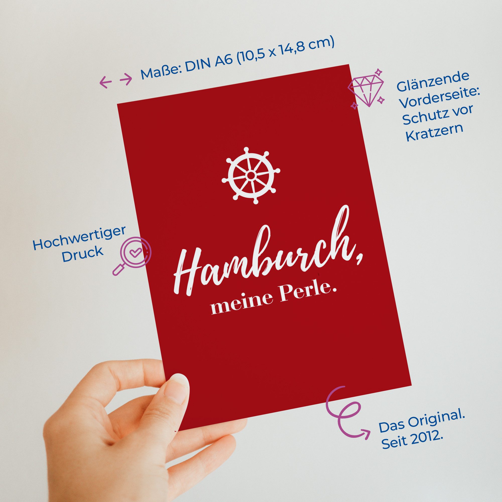 Deine Wörter Grußkarten Hamburch meine Perle Postkartenset, 5 Karten, DIN A6