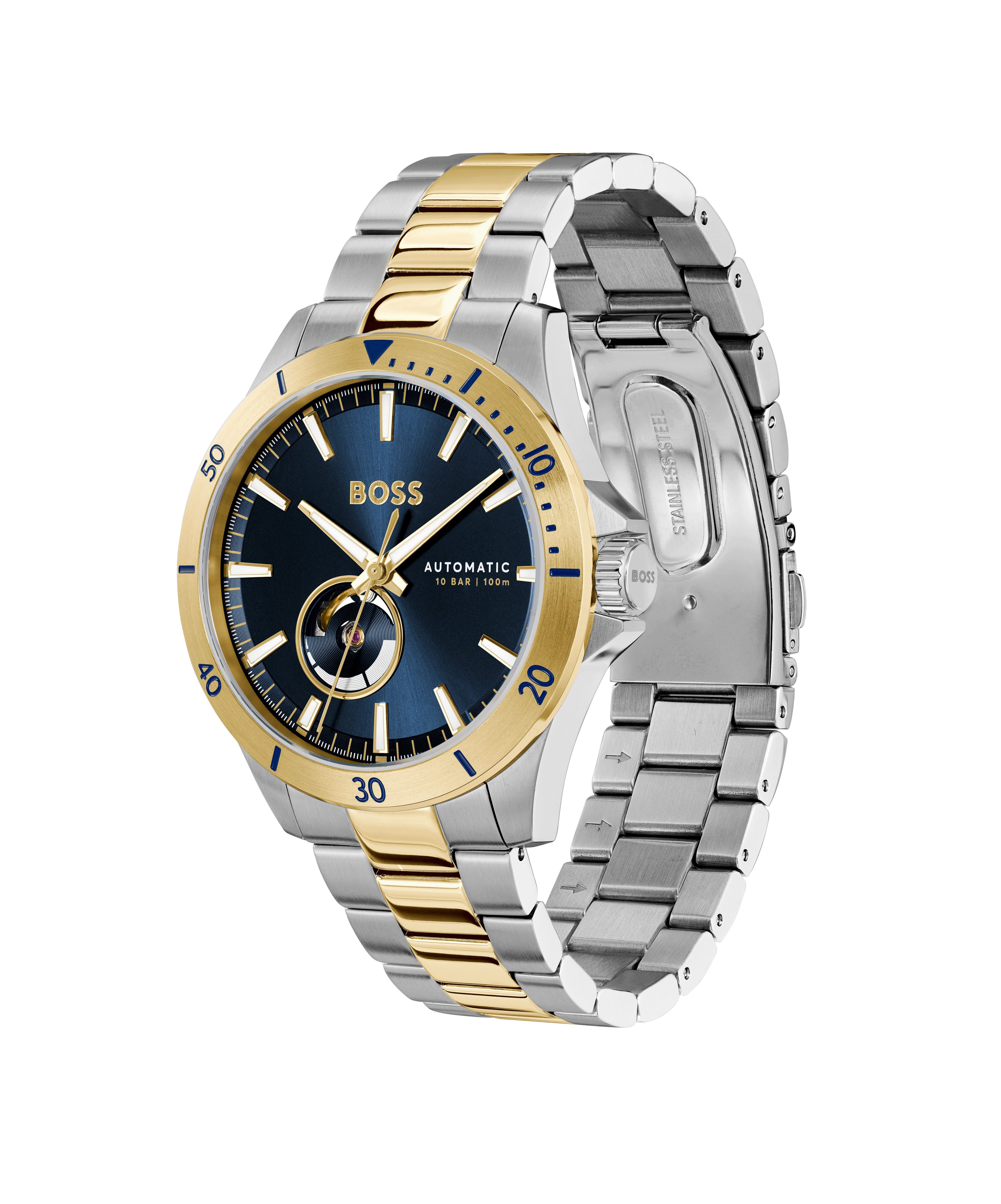 BOSS Automatikuhr TROPER AUTOMATIC 1514201, Armbanduhr, Herrenuhr, Mechanische Uhr, Edelstahlarmband, analog
