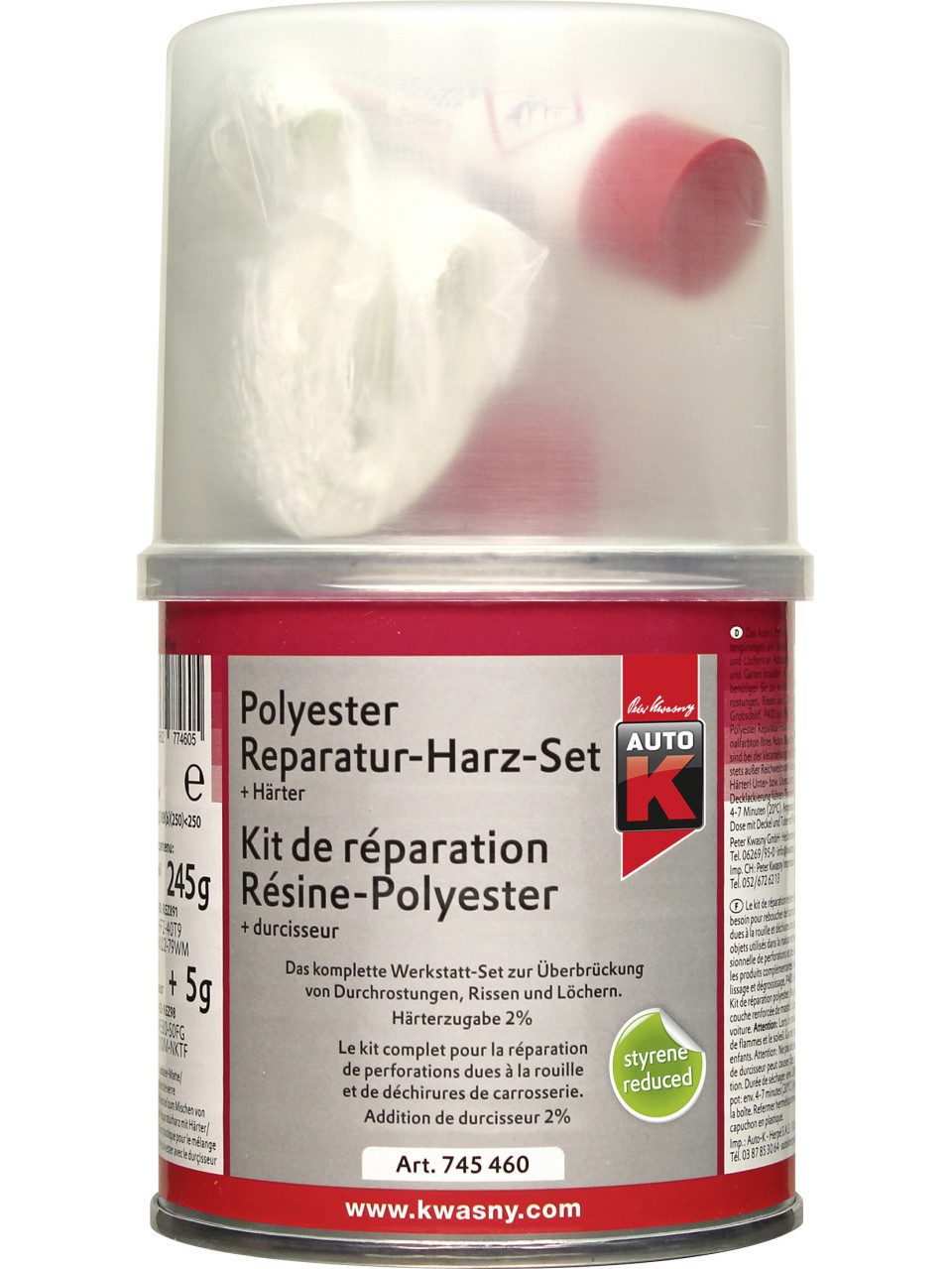 Auto-K Breitspachtel Auto-K Polyester Reparaturharz Set + Härter 250g