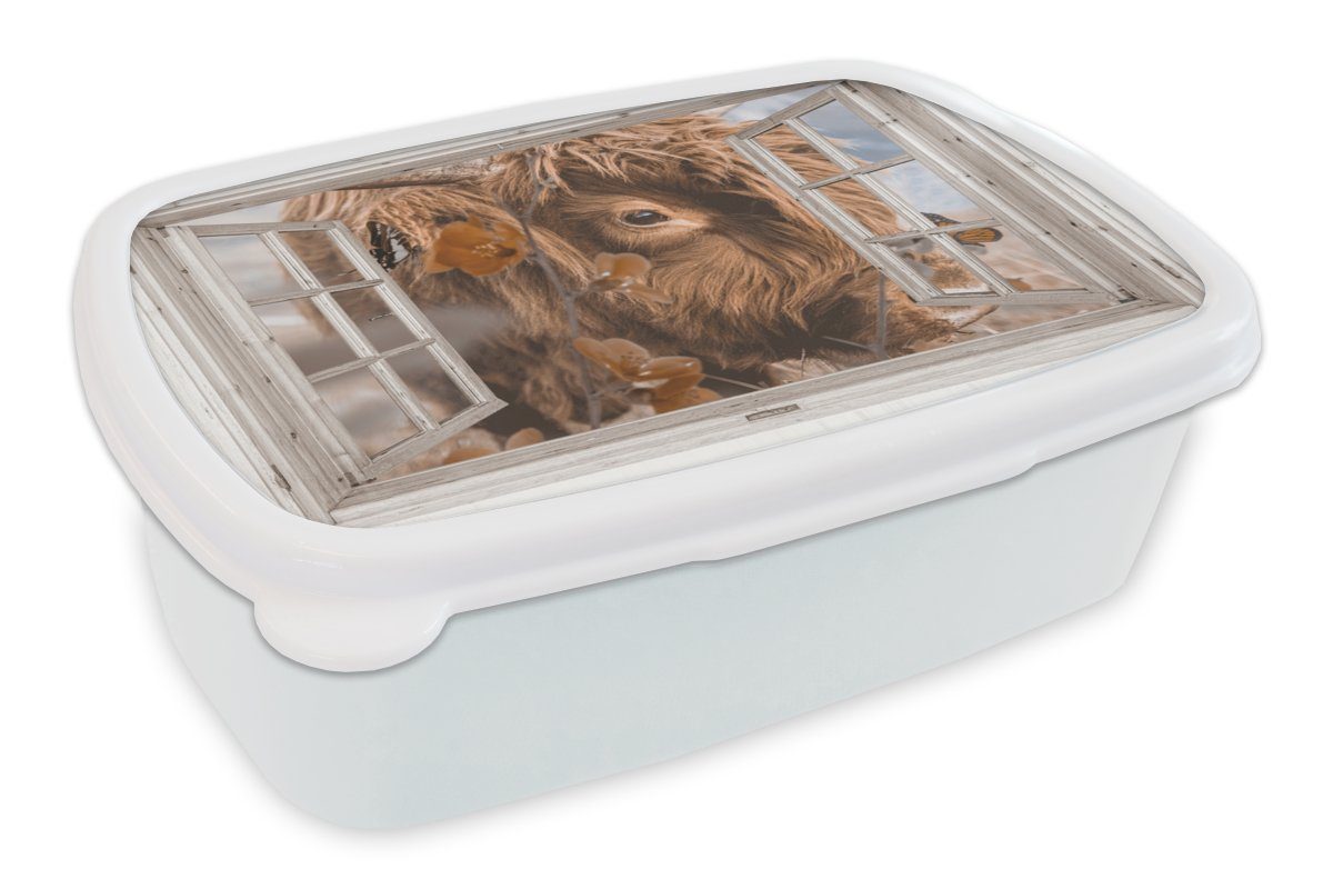 Kunststoff, MuchoWow Ansicht - für und Lunchbox Brotbox Highlander Insekten, und Kinder Jungs (2-tlg), Brotdose, - Scottish Mädchen für weiß Erwachsene,