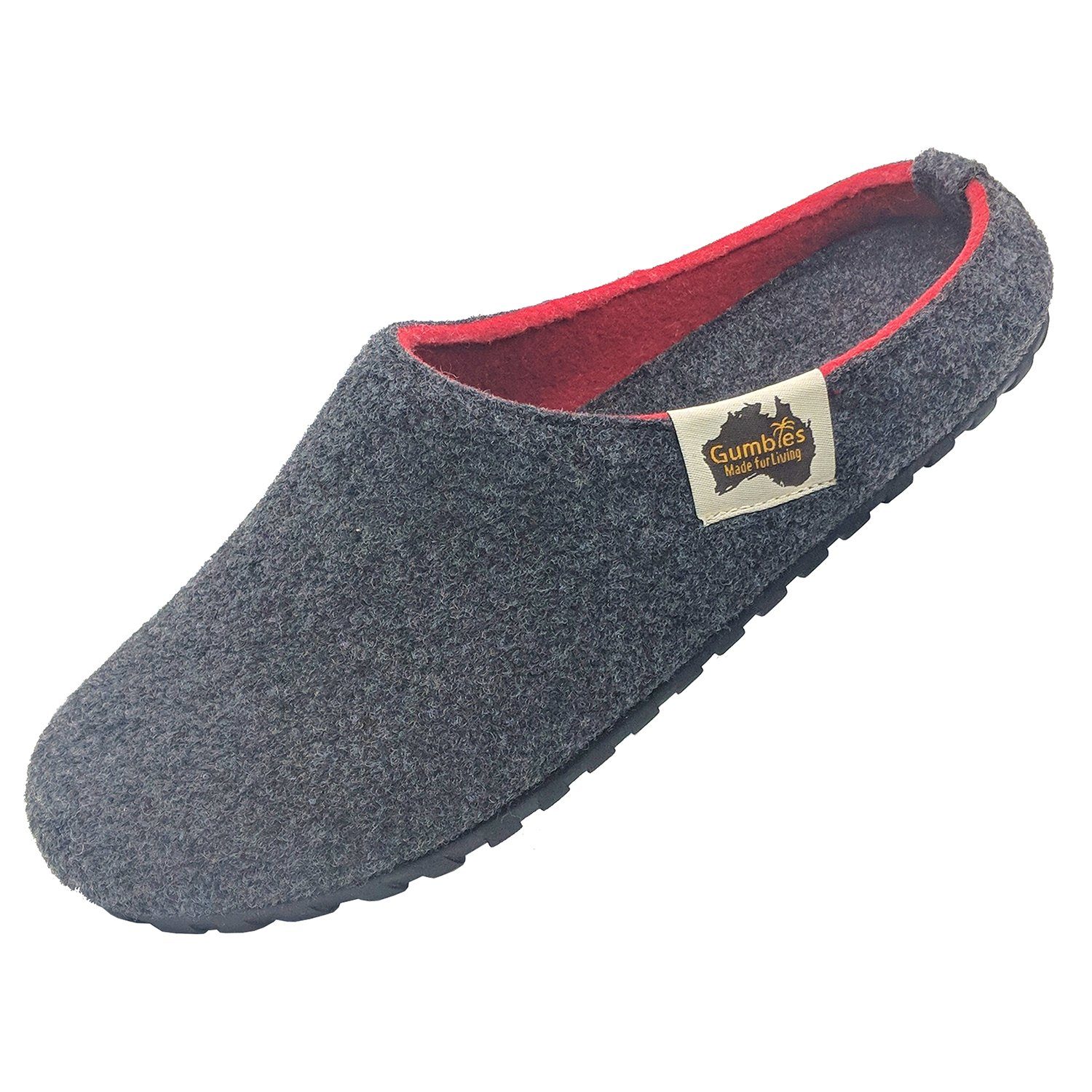 Gumbies Outback Slipper in Charcoal Red Hausschuh aus recycelten Materialien, rutschfeste & stabile Sohle