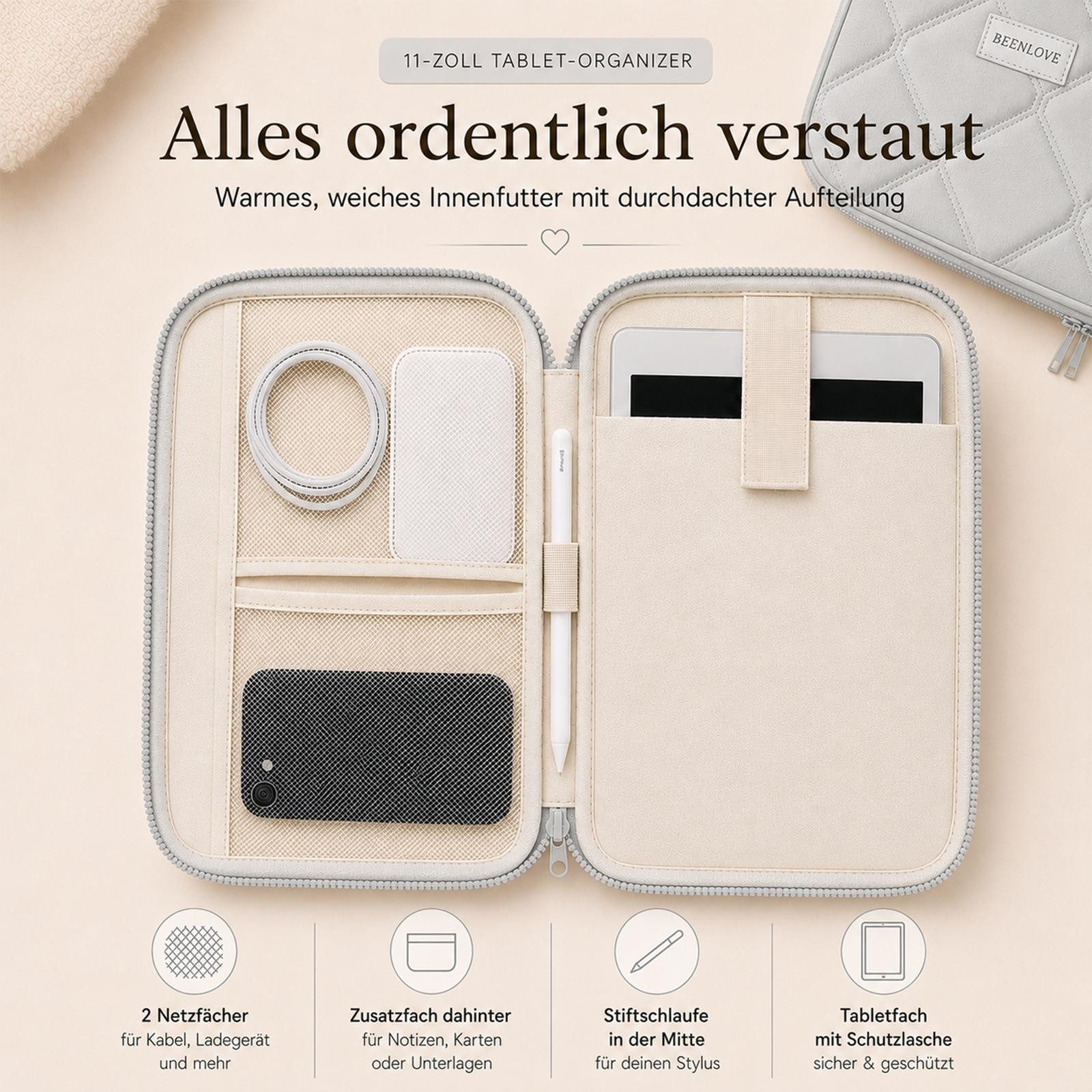 VERCO Tablet-Hülle Universal Organizer Sleeve bis 11 Zoll gepolstert 27,94 cm (11 Zoll), mit Trolley Schlaufe und Zubehörfach wasserabweisend gepolstert – Bild 2 von 5