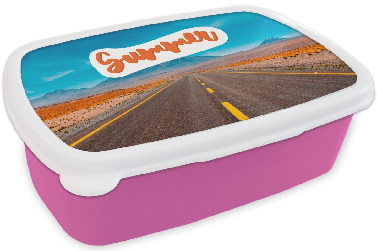 MuchoWow Lunchbox Autoreise Kinder, (2-tlg), rosa Sommer, - Amerika Kunststoff Mädchen, für Snackbox, Brotbox Kunststoff, Brotdose - Erwachsene