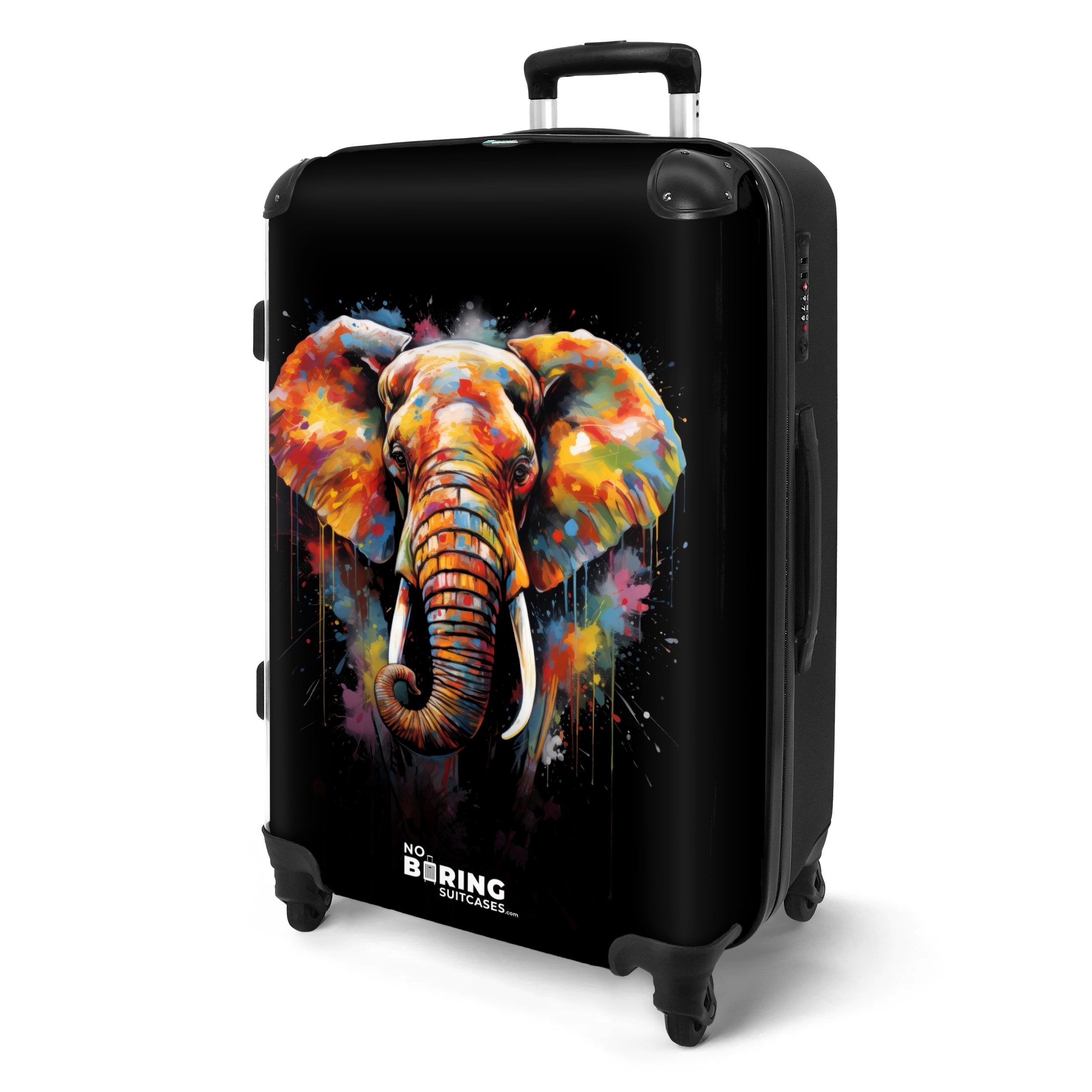 NoBoringSuitcases.com© Hartschalen-Trolley Elefant mit bunten Spritzern günstig online kaufen