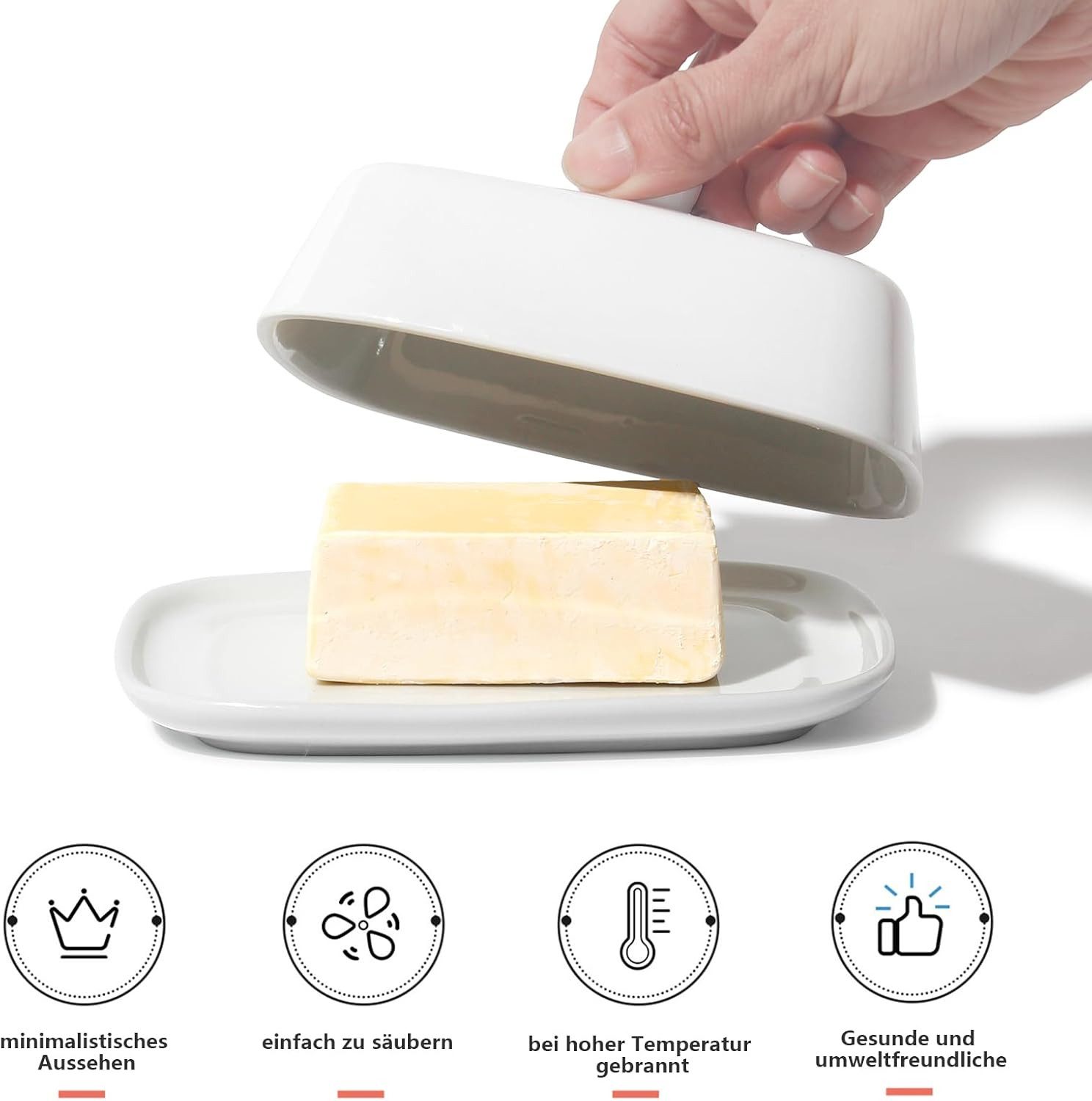 Zedelmaier Butterdose Butterdose aus Keramik,Butterschale Porzellan für Butter(250g), (Set, HYH003), Klimafreundlich, leicht zu reinigen und praktisch
