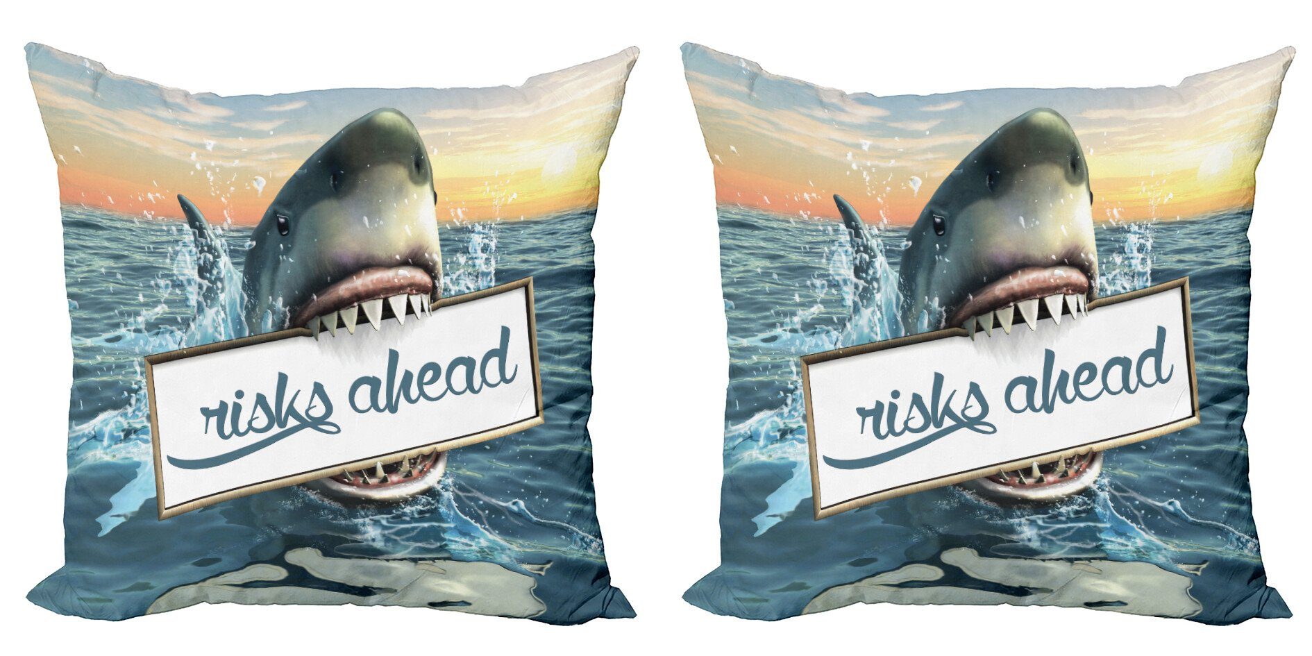 Kissenbezüge Modern Accent Doppelseitiger Digitaldruck, Abakuhaus (2 Stück), Hai Gefährliche Fische Halten Plaque