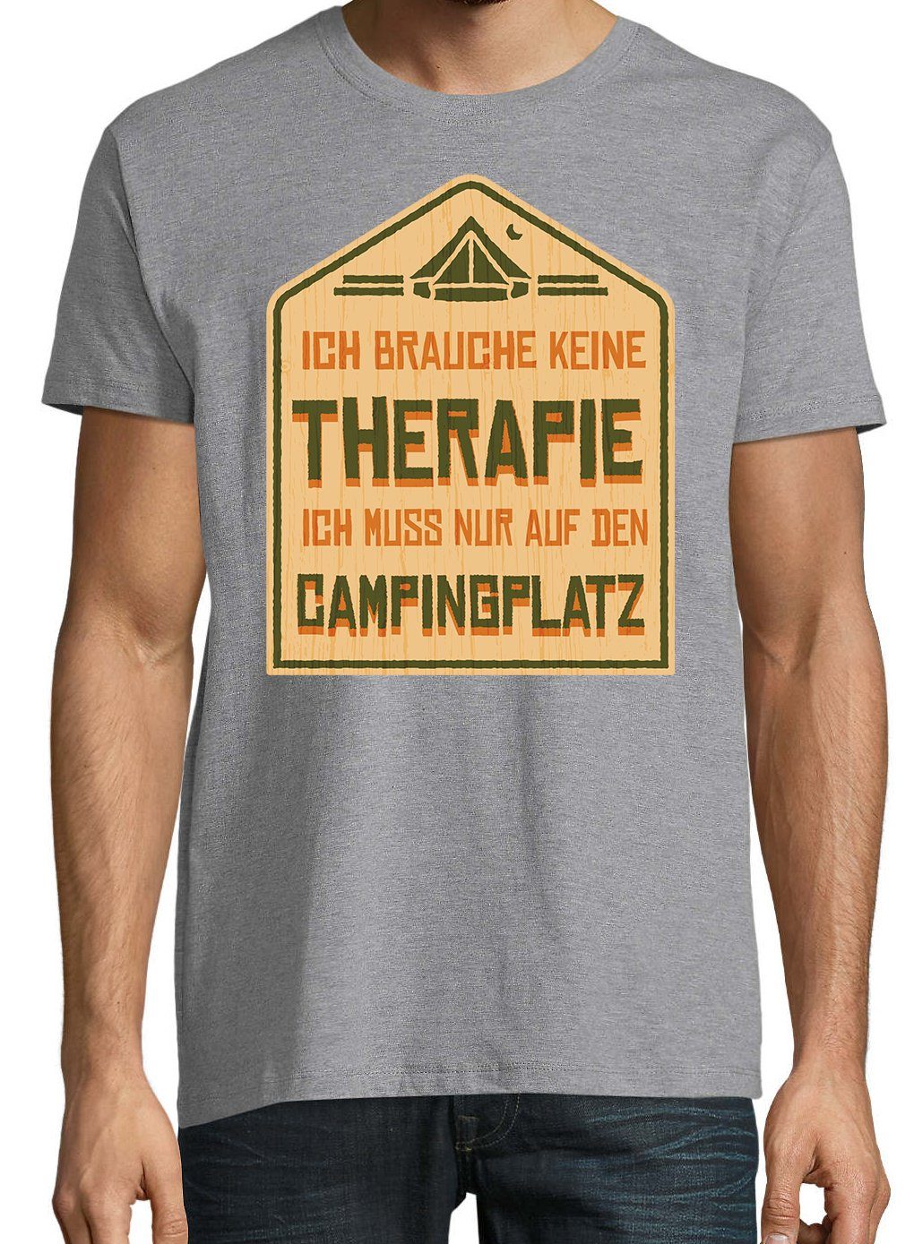 Muss mit Camping Campingplatz T-Shirt Grau Frontprint Shirt Youth lustigem Herren Den Ich Designz Auf