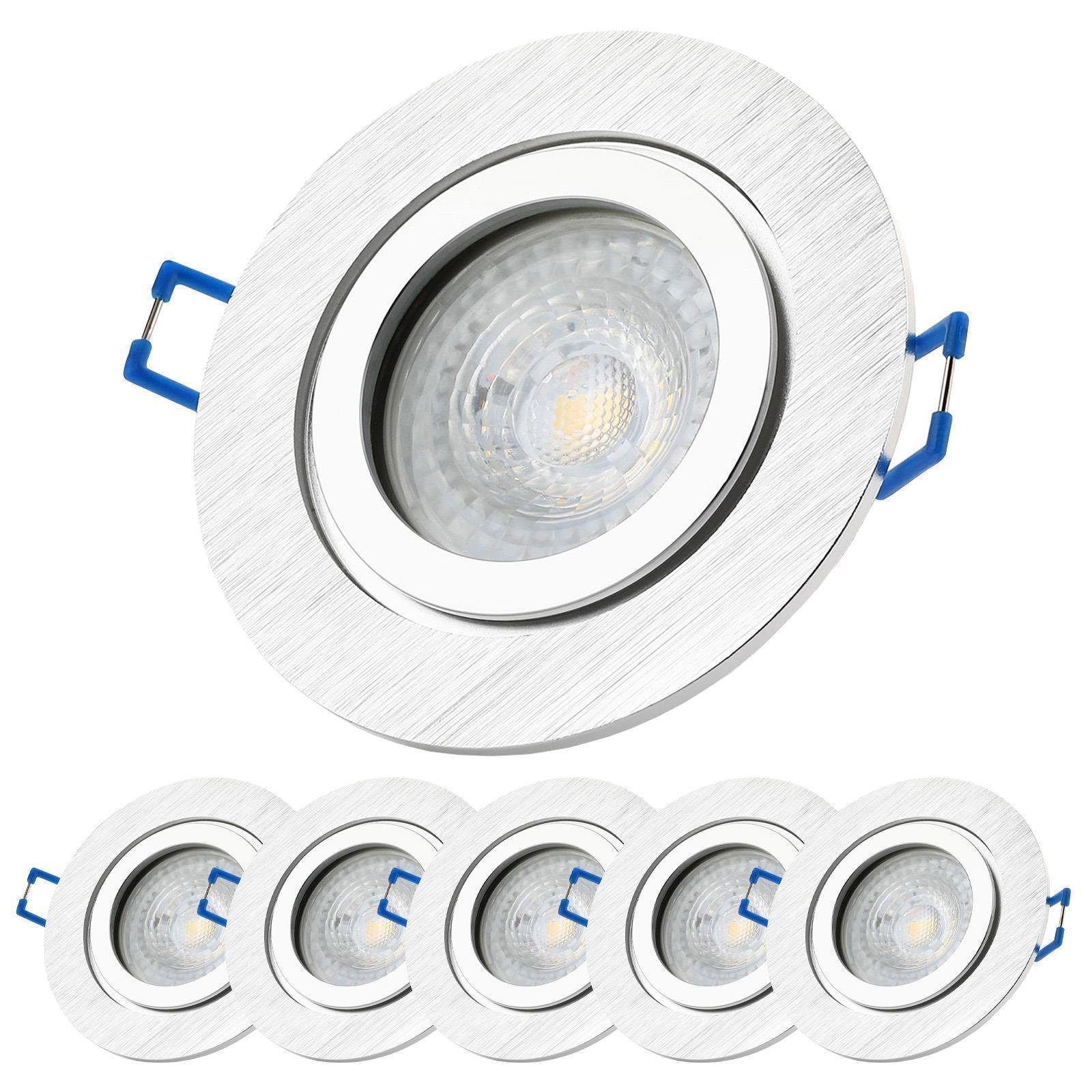 Sweet LED LED Einbaustrahler spots Deckenstrahler,Einbauleuchten IP44 badezimmer - warmweiß, Aluminium Bad GU10 3000K wechselbar, Leuchtmittel stück, 6 Deckenspots, 7W