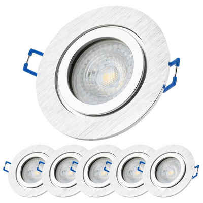 Sweet LED LED Einbaustrahler spots Bad Aluminium IP44 badezimmer GU10 7W 6 stück, Leuchtmittel wechselbar, 3000K - warmweiß, Deckenspots, Deckenstrahler,Einbauleuchten