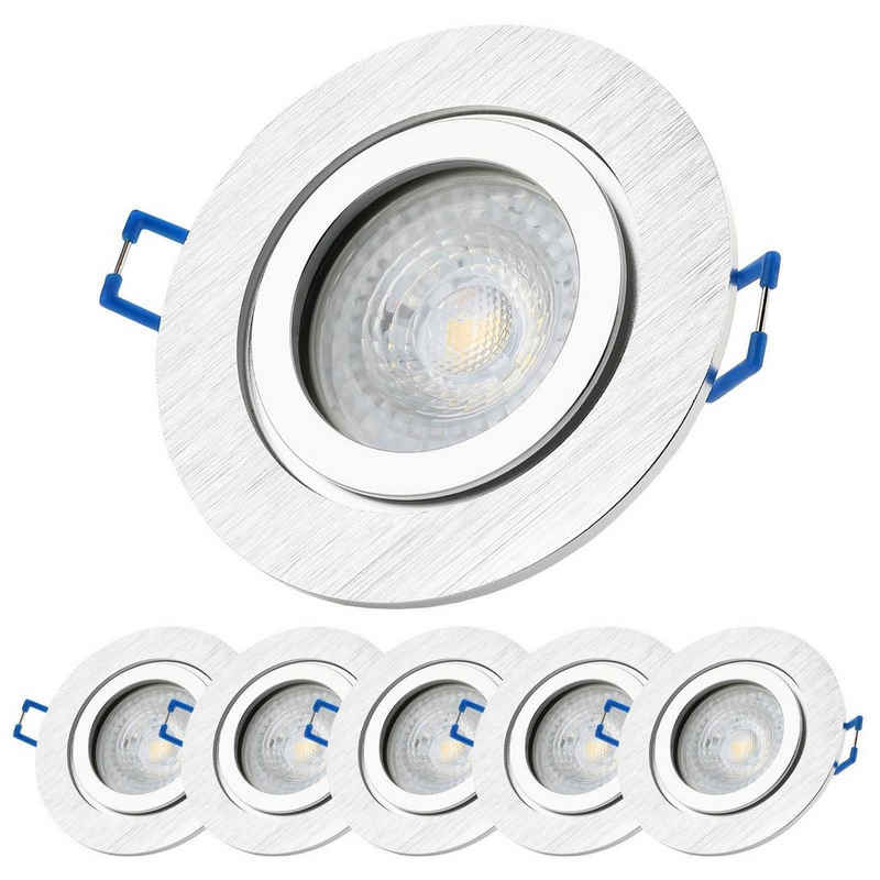 Sweet LED LED Einbaustrahler spots Bad dimmbar Aluminium IP44 GU10 7W 6 stück, LED fest integriert, 3000K, Deckenspots, Deckenstrahler,Einbauleuchten