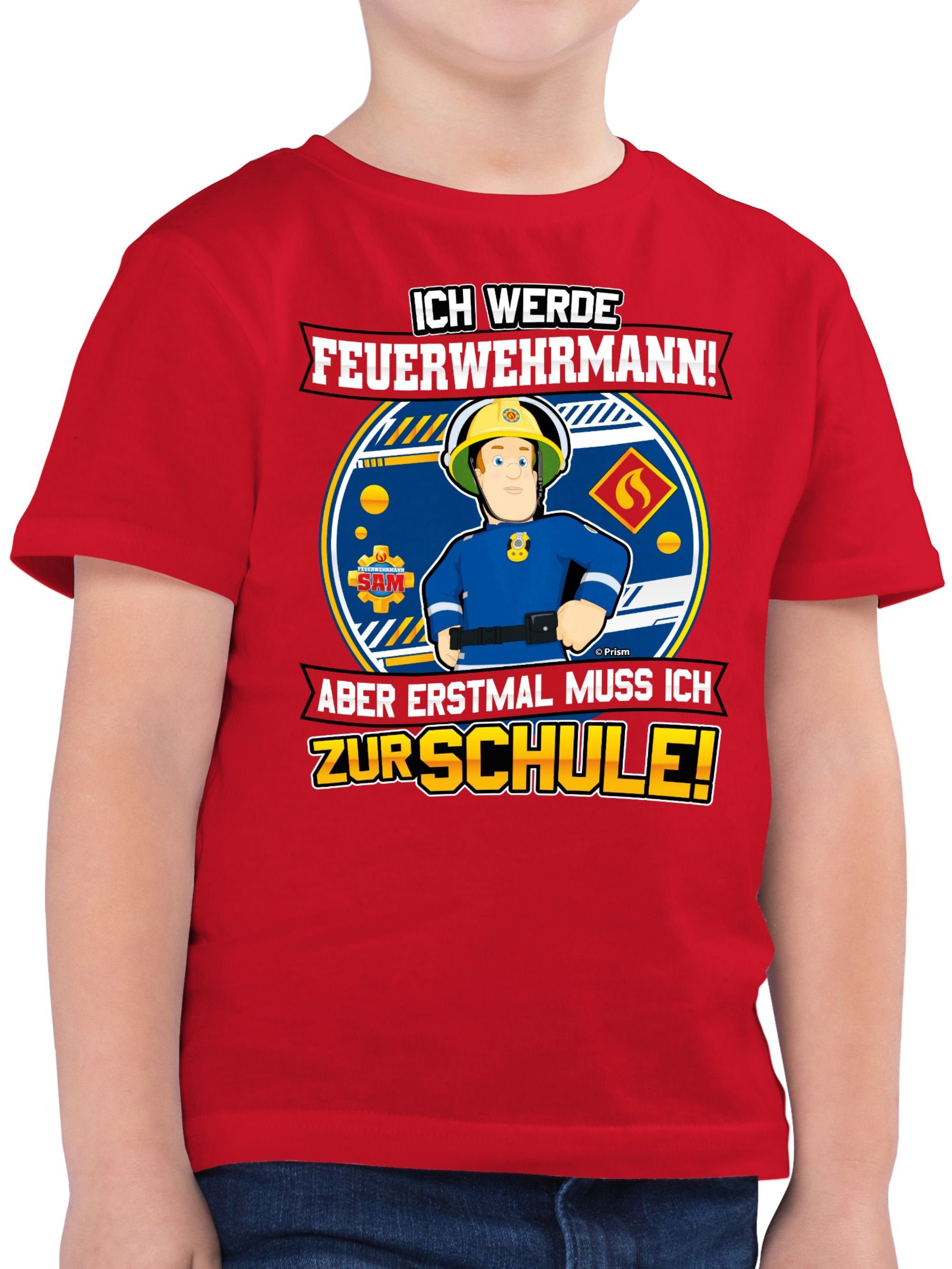 Shirtracer T-Shirt Einschulung - Ich werde Feuerwehrmann - Aber erst mal muss ich zur Sch Feuerwehrmann Sam Jungen 01 Rot | Feuerwehrmann Sam