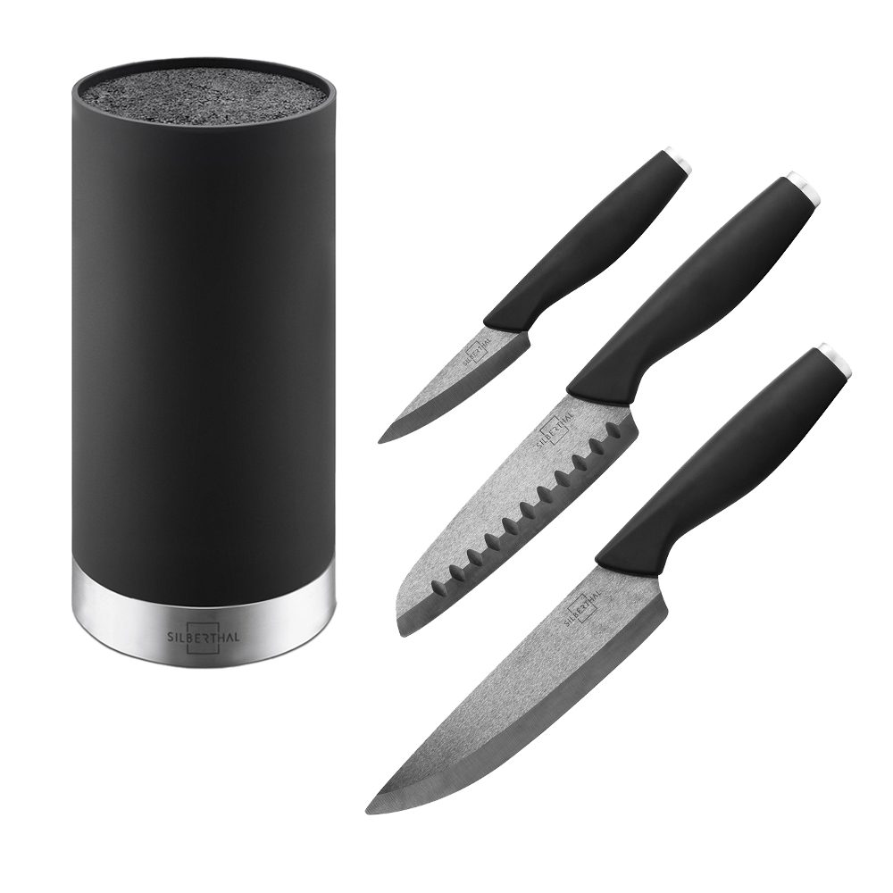 SILBERTHAL Messerblock mit Keramikmesser Set (2tlg), Flexibler Borsteneinsatz, Rutschfester Boden