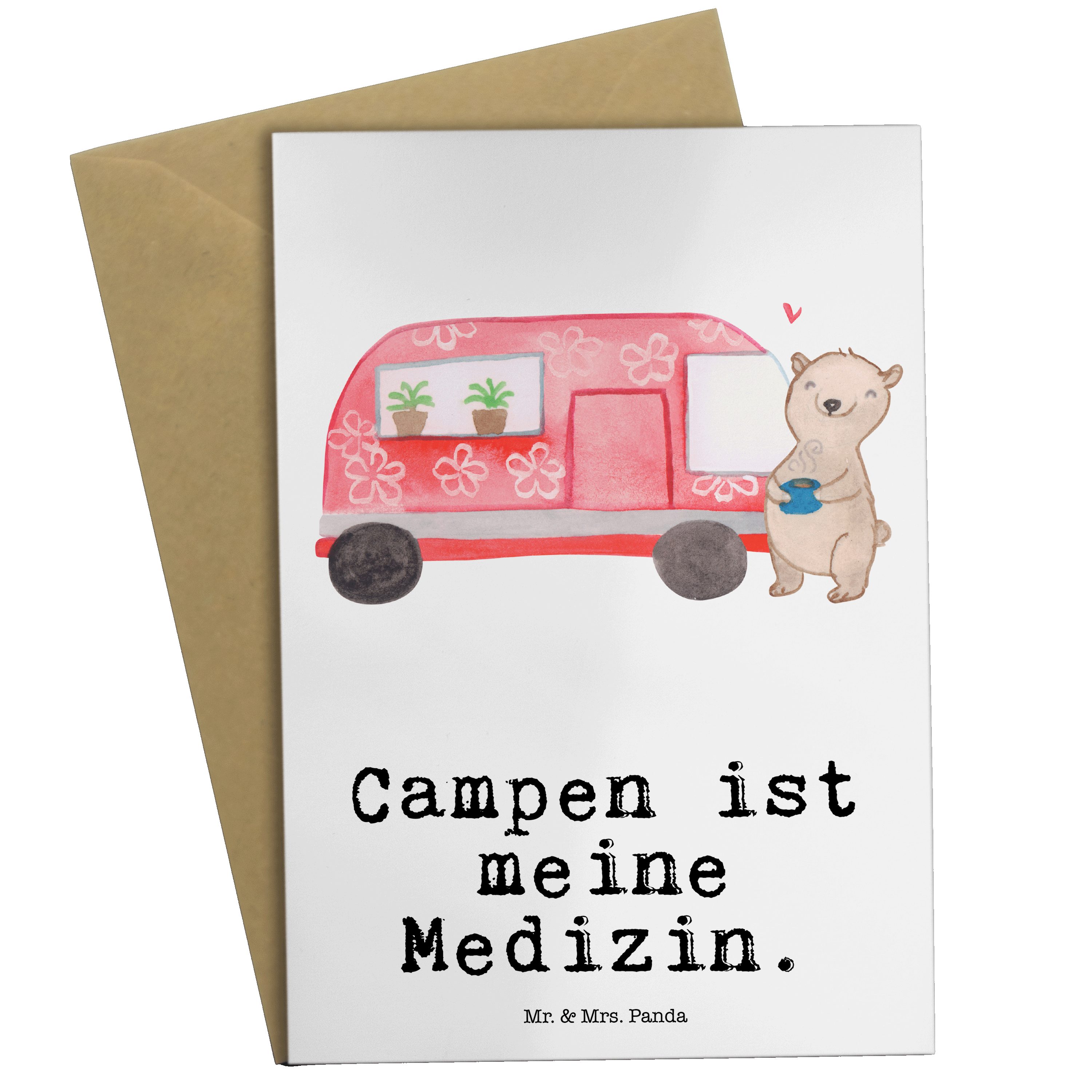 Mr. & Mrs. Panda Grußkarte Bär Camper Medizin - Weiß - Geschenk, Klappkarte, Gewinn, Glückwunsch