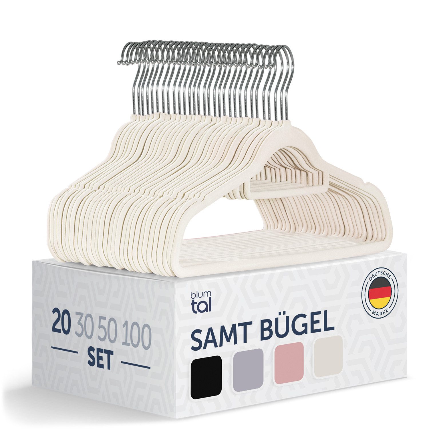 Blumtal Kleiderbügel Rutschfeste Bügel Samtoptik - Platzsparende, (20-tlg), Premium Bügel inkl. Krawattenhalter, 360° drehbar, Anti-Rutsch Bügel