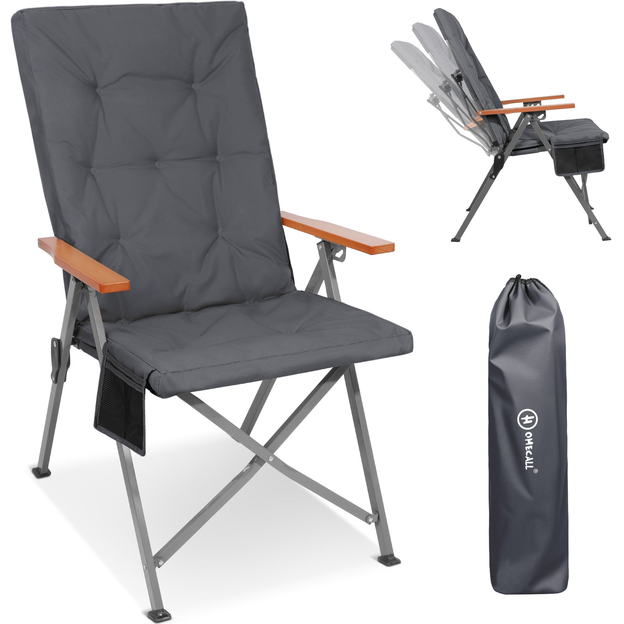 HOMECALL Campingstuhl Faltbar Hochlehner Luxus Klappstuhl mit 4,5cm Dicke Gepolstert (150kg Belastbar mit 3 Positionen Verstellbar Angelstuhl, 1 St), für Garten Balkon Wohnmobil